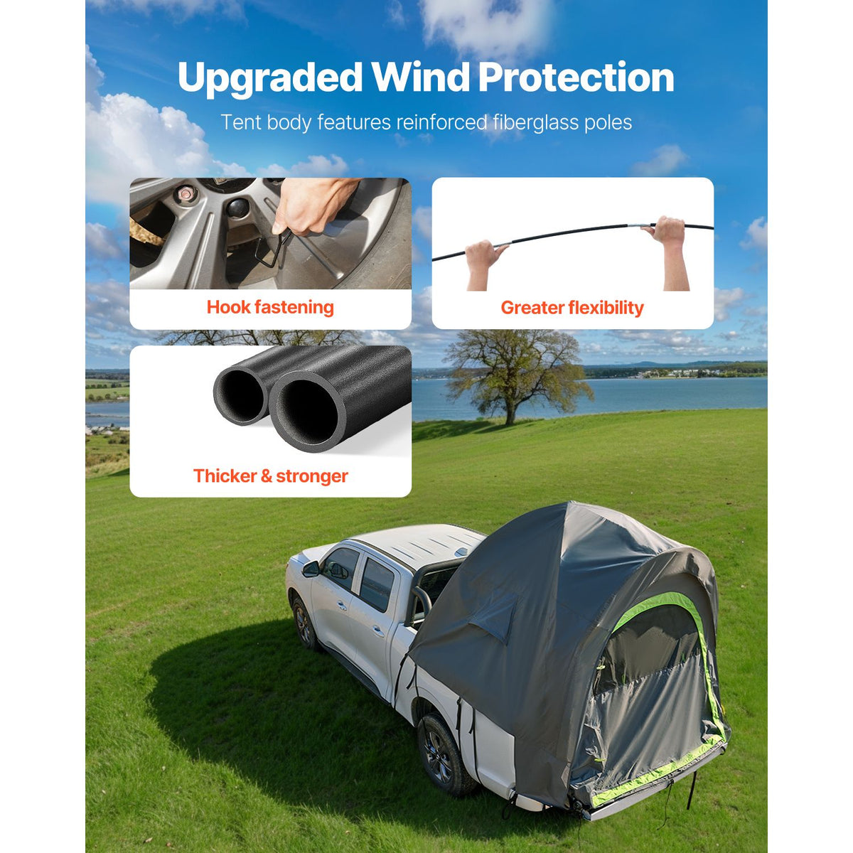 Pickup Truck Tent, Fit 6.4-6.7 ft Truck Tents for Camping, Waterproof PU2000 2-3 Person Sleeping Truck Bed Tent with Double Layer Design Windows, Sturdy Truck Bed Camper Shell with Storage Bag