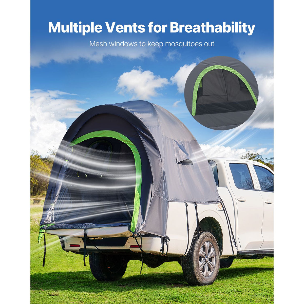 Pickup Truck Tent, Fit 6.4-6.7 ft Truck Tents for Camping, Waterproof PU2000 2-3 Person Sleeping Truck Bed Tent with Double Layer Design Windows, Sturdy Truck Bed Camper Shell with Storage Bag