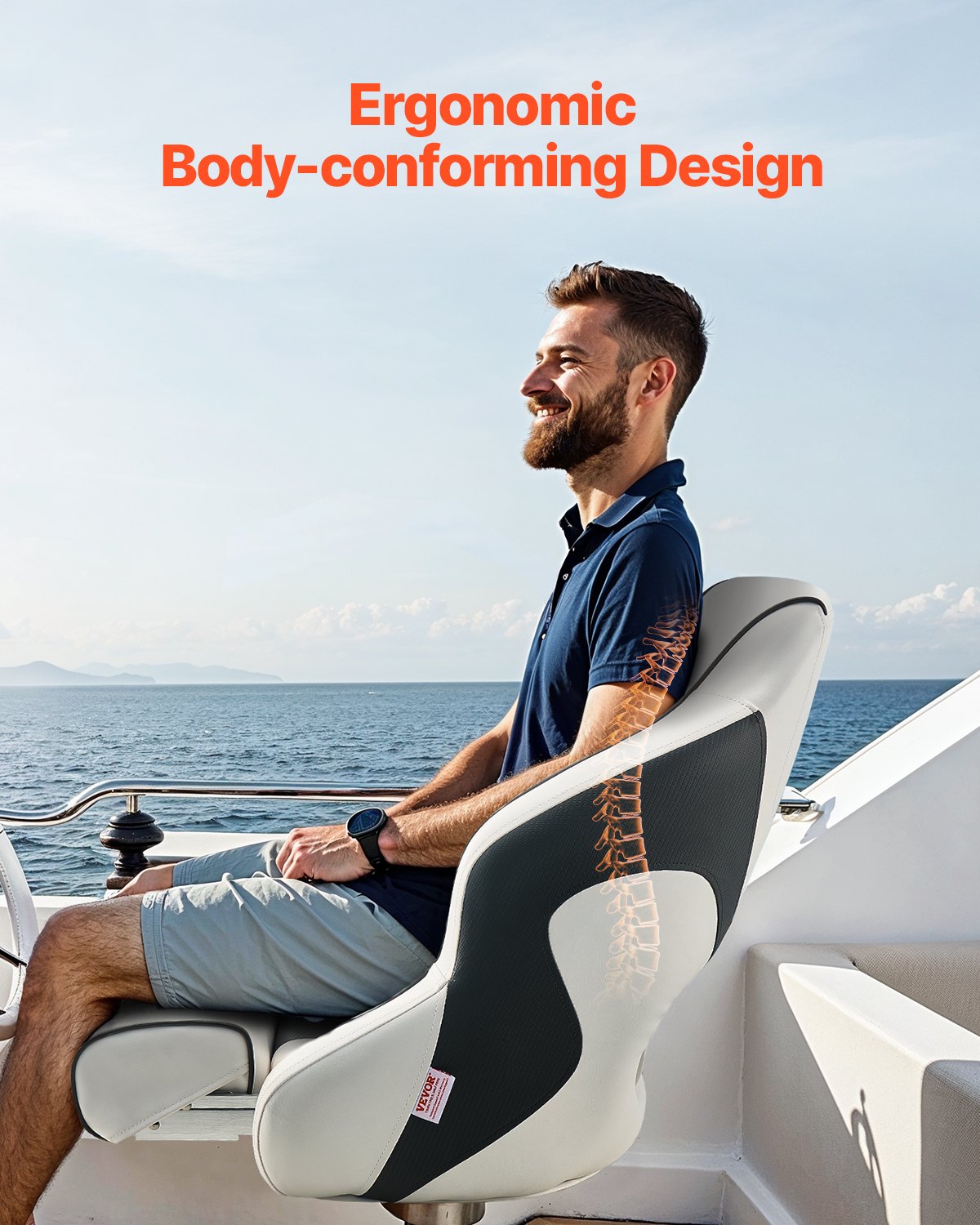 Scuba & Snorkeling: VEVOR Boat Seat, High Backrest, Flip Up Boat Seat Captain Bucket Seat with Thickened Sponge Cushion & Waterproof PVC Leather, Ergonomic Design, Folding Boat Seat for Boats, Yachts, Ships, White & Grey