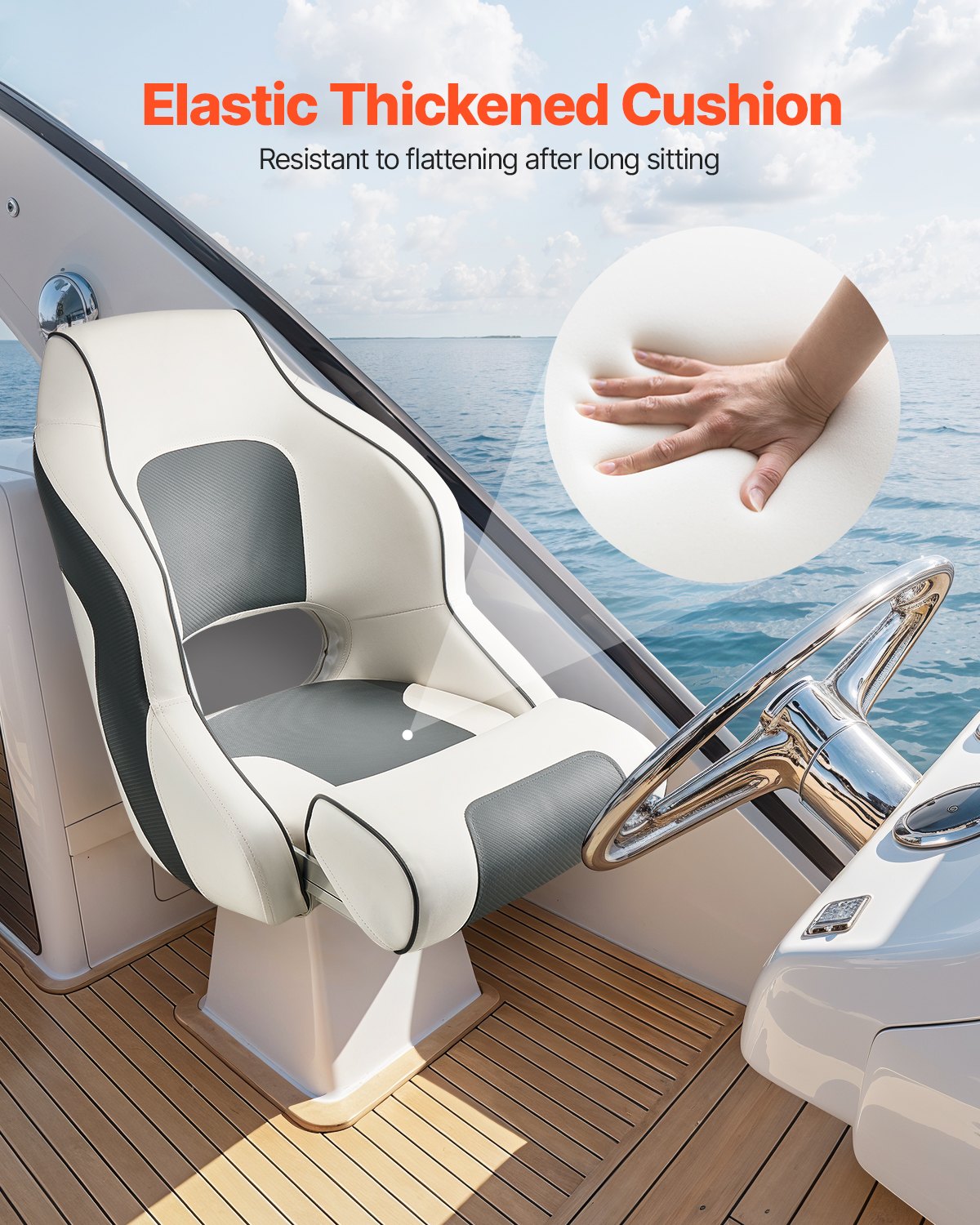 Scuba & Snorkeling: VEVOR Boat Seat, High Backrest, Flip Up Boat Seat Captain Bucket Seat with Thickened Sponge Cushion & Waterproof PVC Leather, Ergonomic Design, Folding Boat Seat for Boats, Yachts, Ships, White & Grey