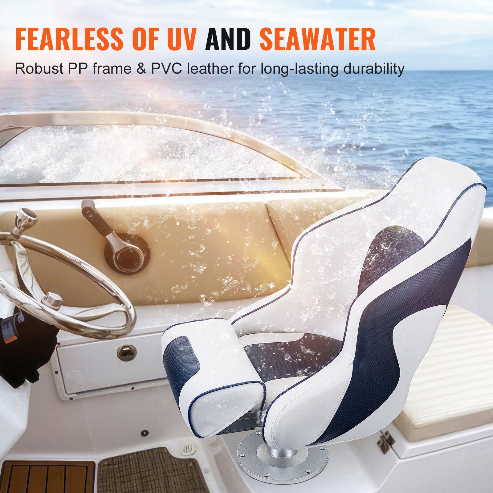 Scuba & Snorkeling: VEVOR Captain Bucket Seat Boat Seat, Flip Up Boat Seat, with Thickened Sponge Padding, Flip-up Bolster Boat Captain Chair for Fishing Boat, Sightseeing Boat, Speedboat, Canoe, 1-Piece