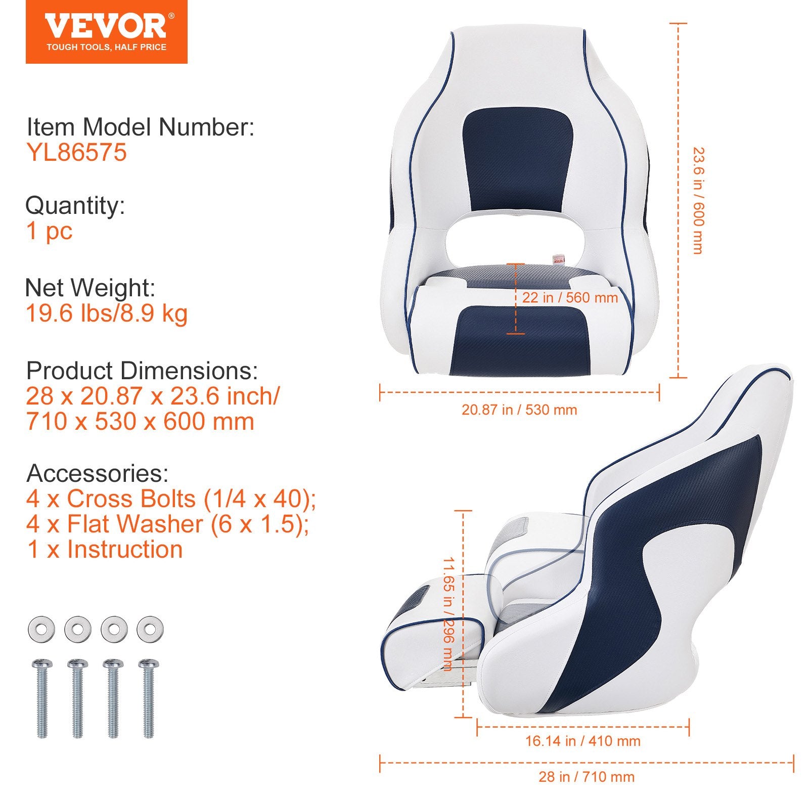 Scuba & Snorkeling: VEVOR Captain Bucket Seat Boat Seat, Flip Up Boat Seat, with Thickened Sponge Padding, Flip-up Bolster Boat Captain Chair for Fishing Boat, Sightseeing Boat, Speedboat, Canoe, 1-Piece