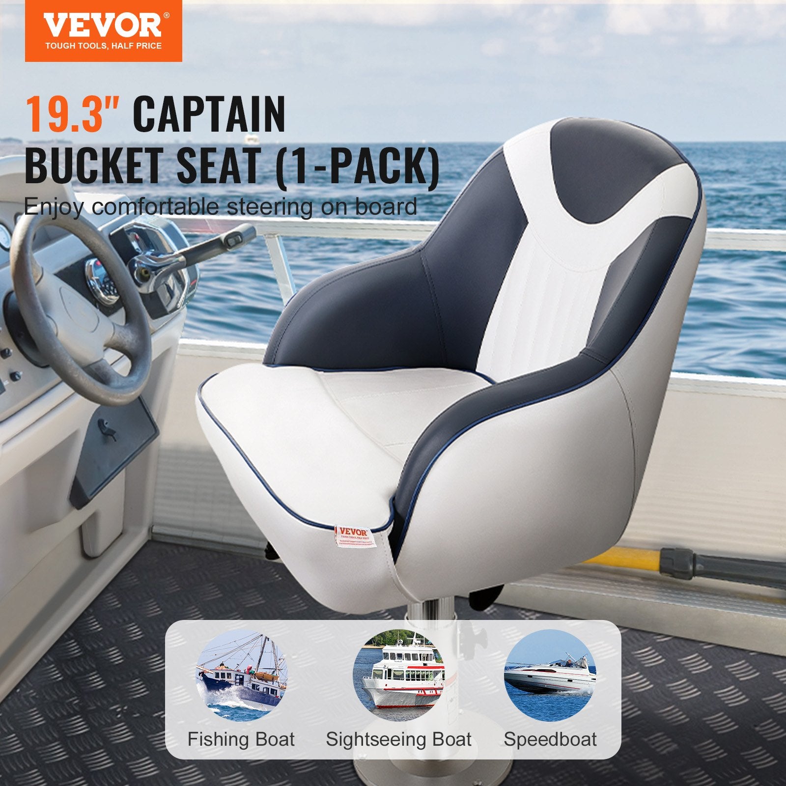 Scuba & Snorkeling: VEVOR Captain Bucket Seat, Pontoon Boat Seat with Thickened Sponge Padding, Boat Captain Chair for Fishing Boat, Sightseeing Boat, Speedboat, Canoe, 1-Piece