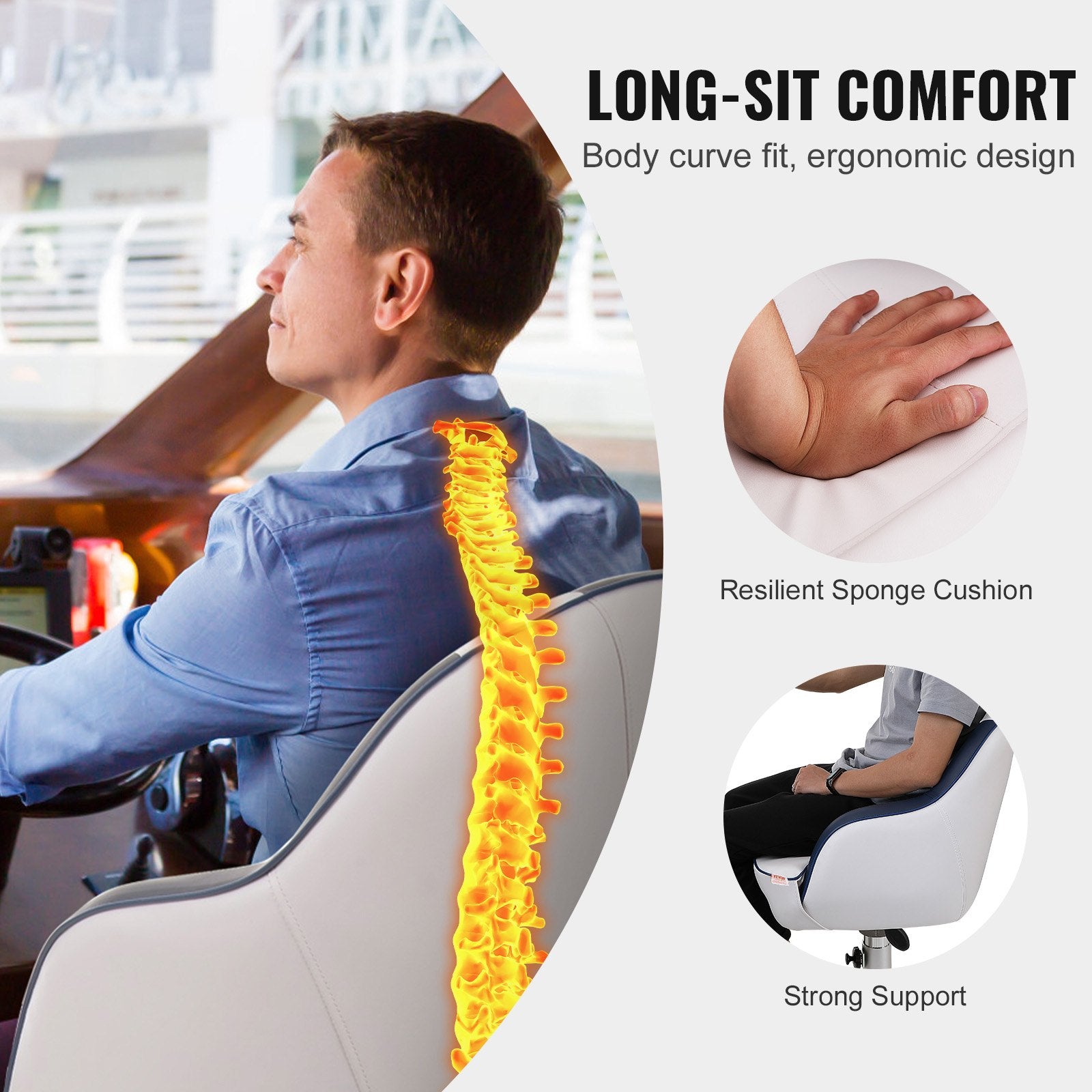 Scuba & Snorkeling: VEVOR Captain Bucket Seat, Pontoon Boat Seat with Thickened Sponge Padding, Boat Captain Chair for Fishing Boat, Sightseeing Boat, Speedboat, Canoe, 1-Piece