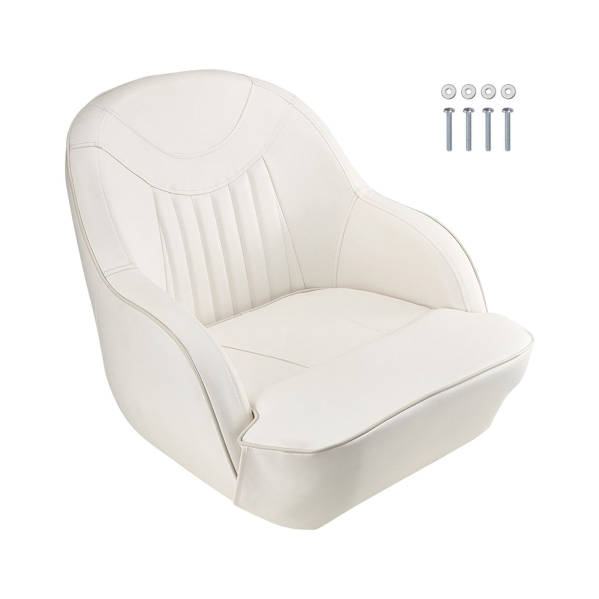 Boat Seat, Low Backrest, Boat Seat Captain Bucket Seat with Thickened Sponge Cushion & Waterproof PVC Leather, Ergonomic Design, Suitable for Fishing Boats, Yachts, Ships, White