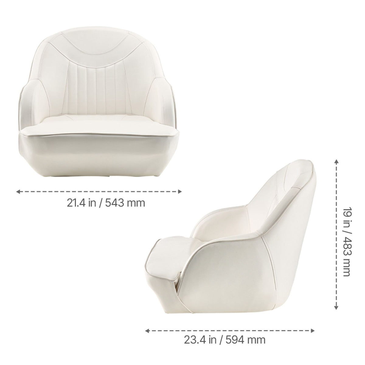 Boat Seat, Low Backrest, Boat Seat Captain Bucket Seat with Thickened Sponge Cushion & Waterproof PVC Leather, Ergonomic Design, Suitable for Fishing Boats, Yachts, Ships, White