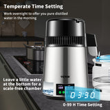 Fountain & Ponds Accessories: VEVOR 4L Water Distiller 1L/H Distilled Water Maker Timing & Temp Display Silver