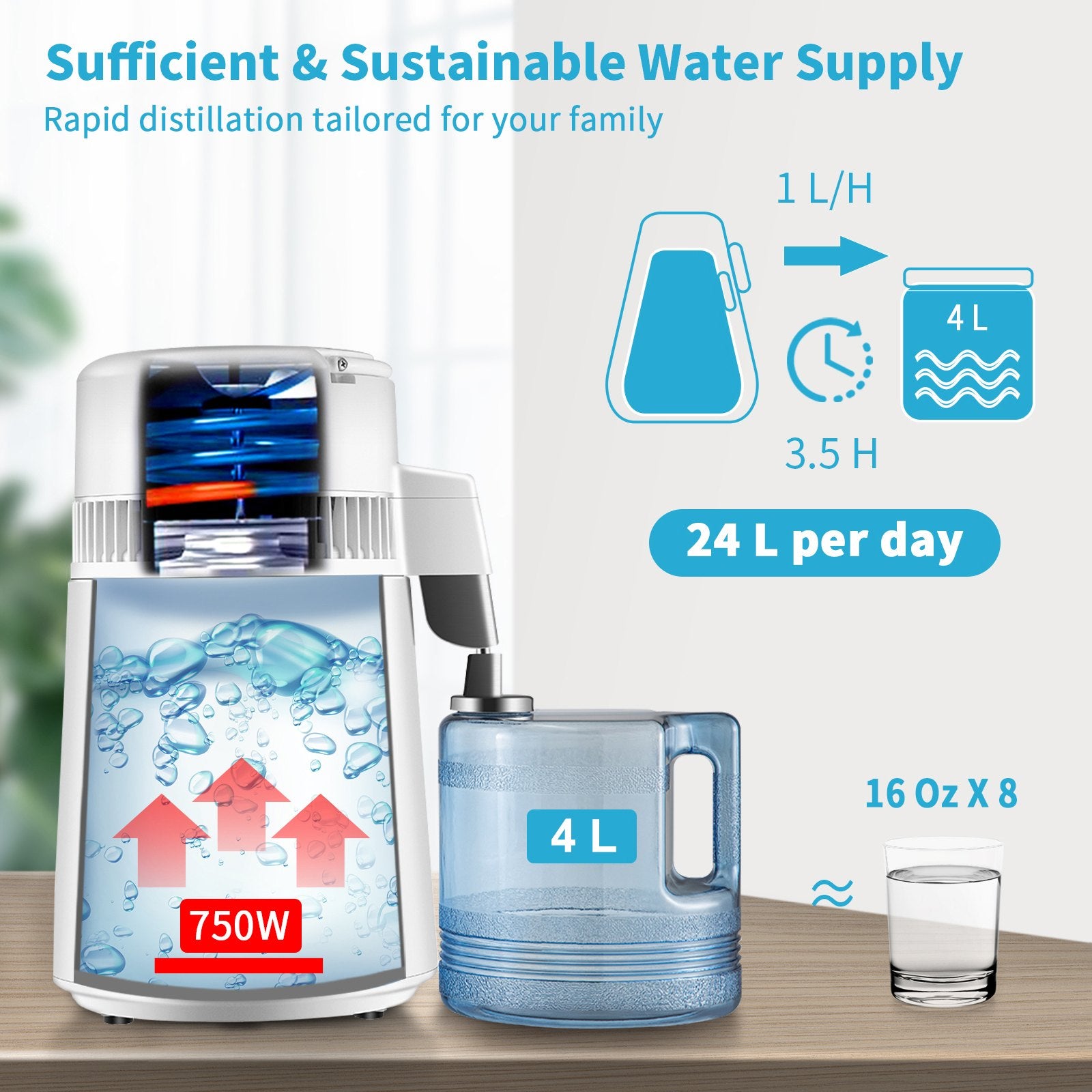 Fountain & Ponds Accessories: VEVOR 4L Water Distiller 1L/H Distilled Water Maker Timing & Temp Display White