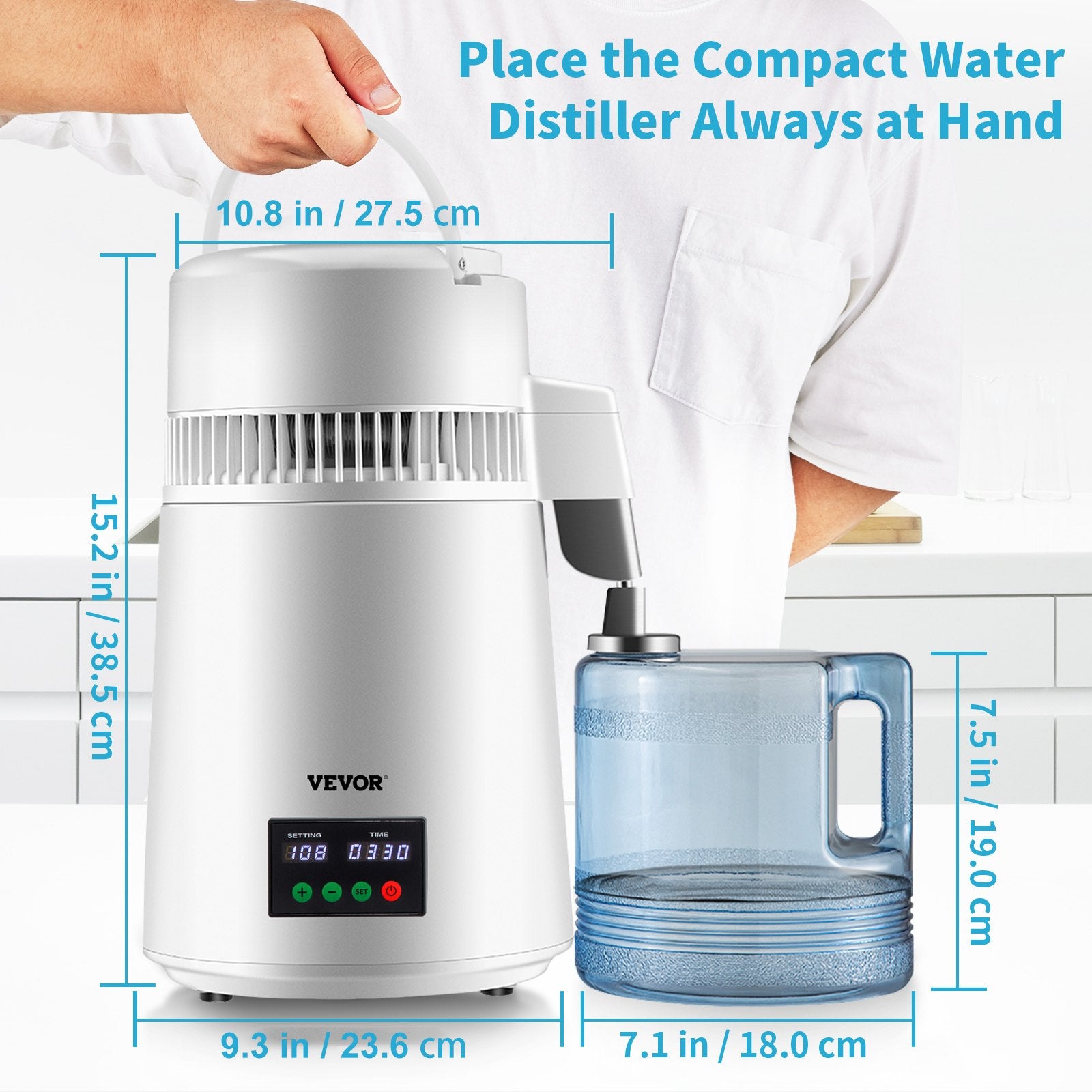 Fountain & Ponds Accessories: VEVOR 4L Water Distiller 1L/H Distilled Water Maker Timing & Temp Display White