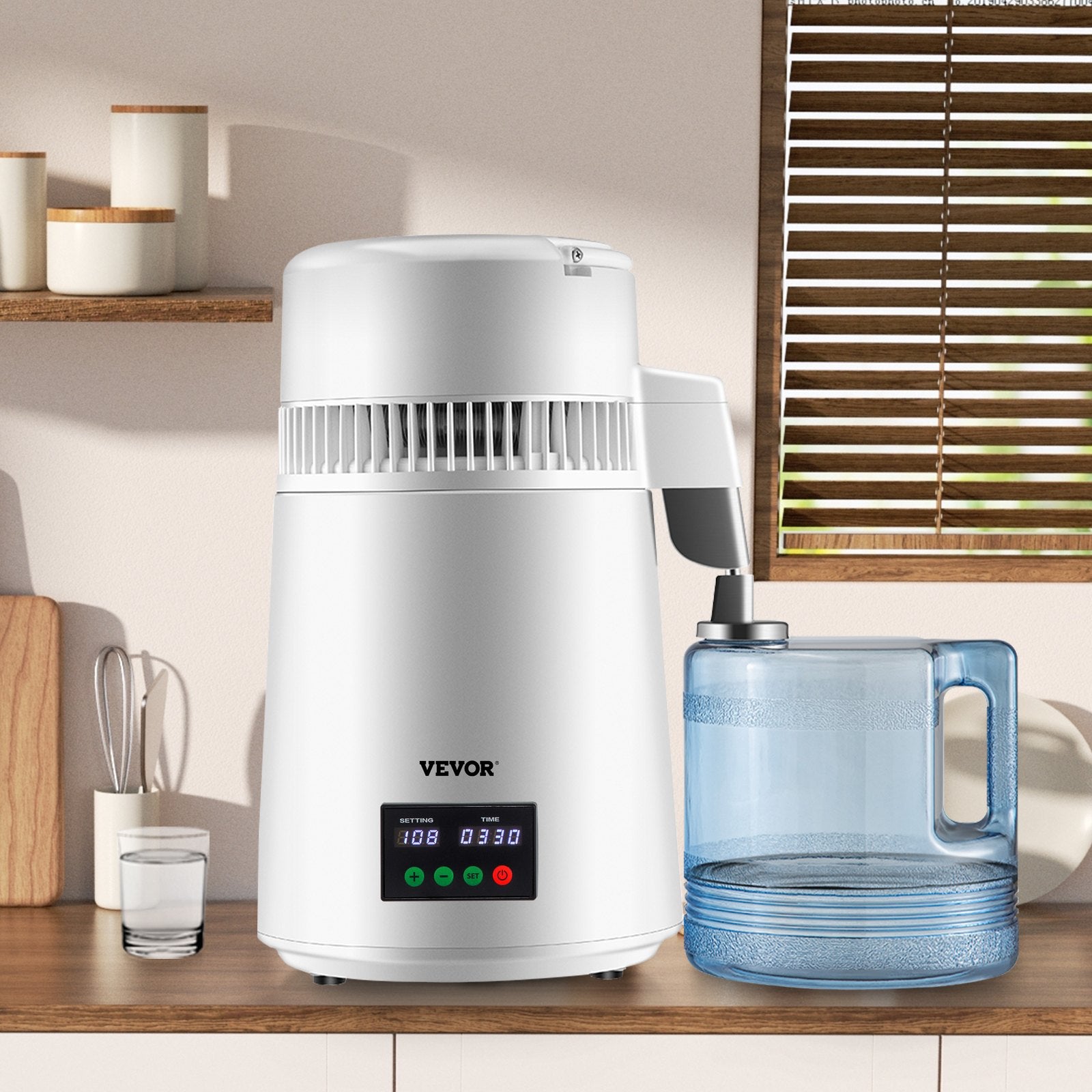 Fountain & Ponds Accessories: VEVOR 4L Water Distiller 1L/H Distilled Water Maker Timing & Temp Display White