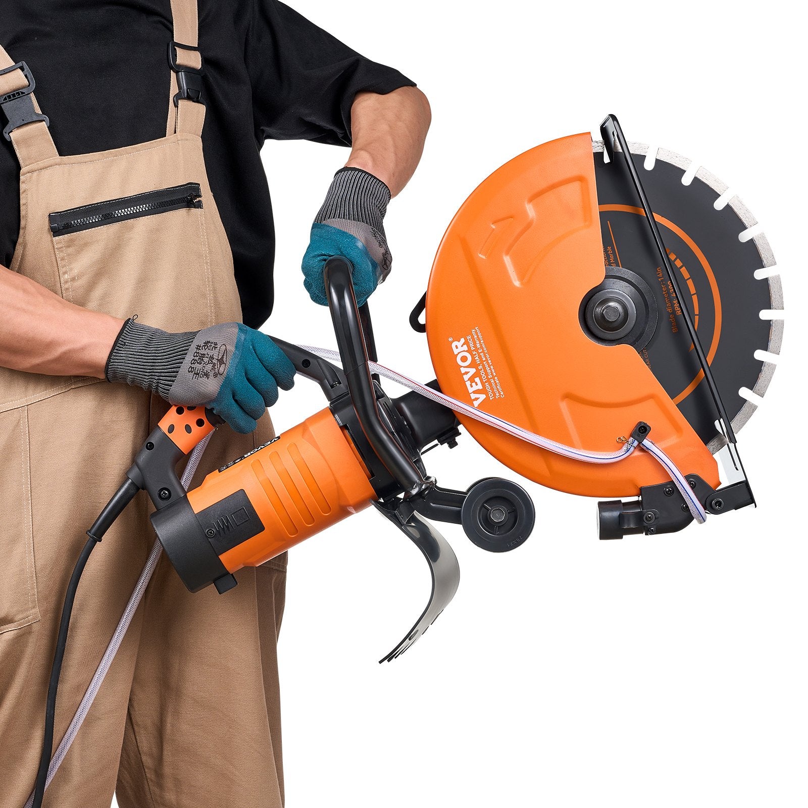 Chainsaws: VEVOR Electric Concrete Saw, 14 in, 2000 W Motor Circular Saw Cutter with Max. 5 in Adjustable Cutting Depth, Wet Disk Saw Cutter Includes Water Line, Pump and Blade, for Stone, Brick