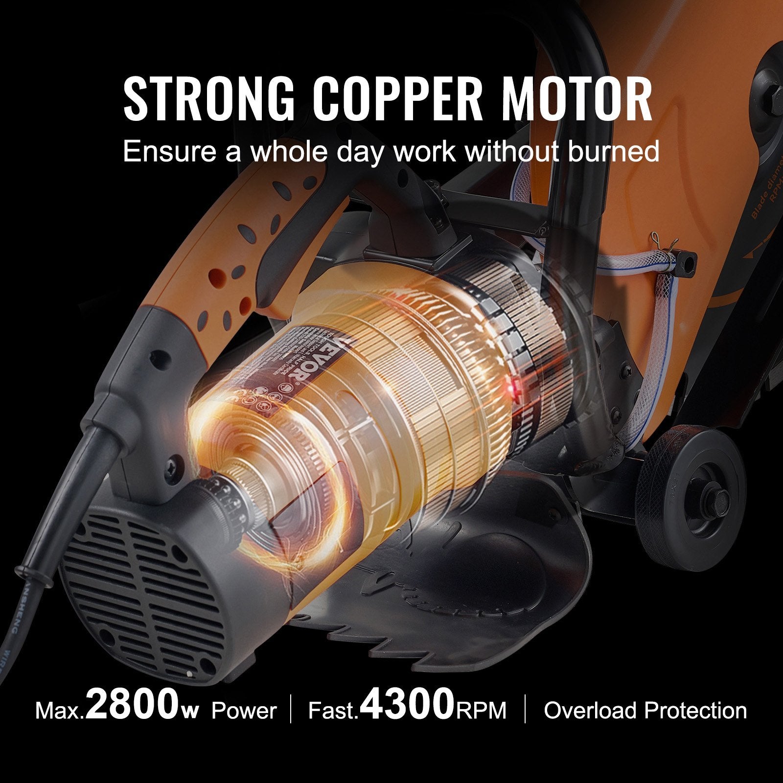 Chainsaws: VEVOR Electric Concrete Saw, 14 in, 2000 W Motor Circular Saw Cutter with Max. 5 in Adjustable Cutting Depth, Wet Disk Saw Cutter Includes Water Line, Pump and Blade, for Stone, Brick