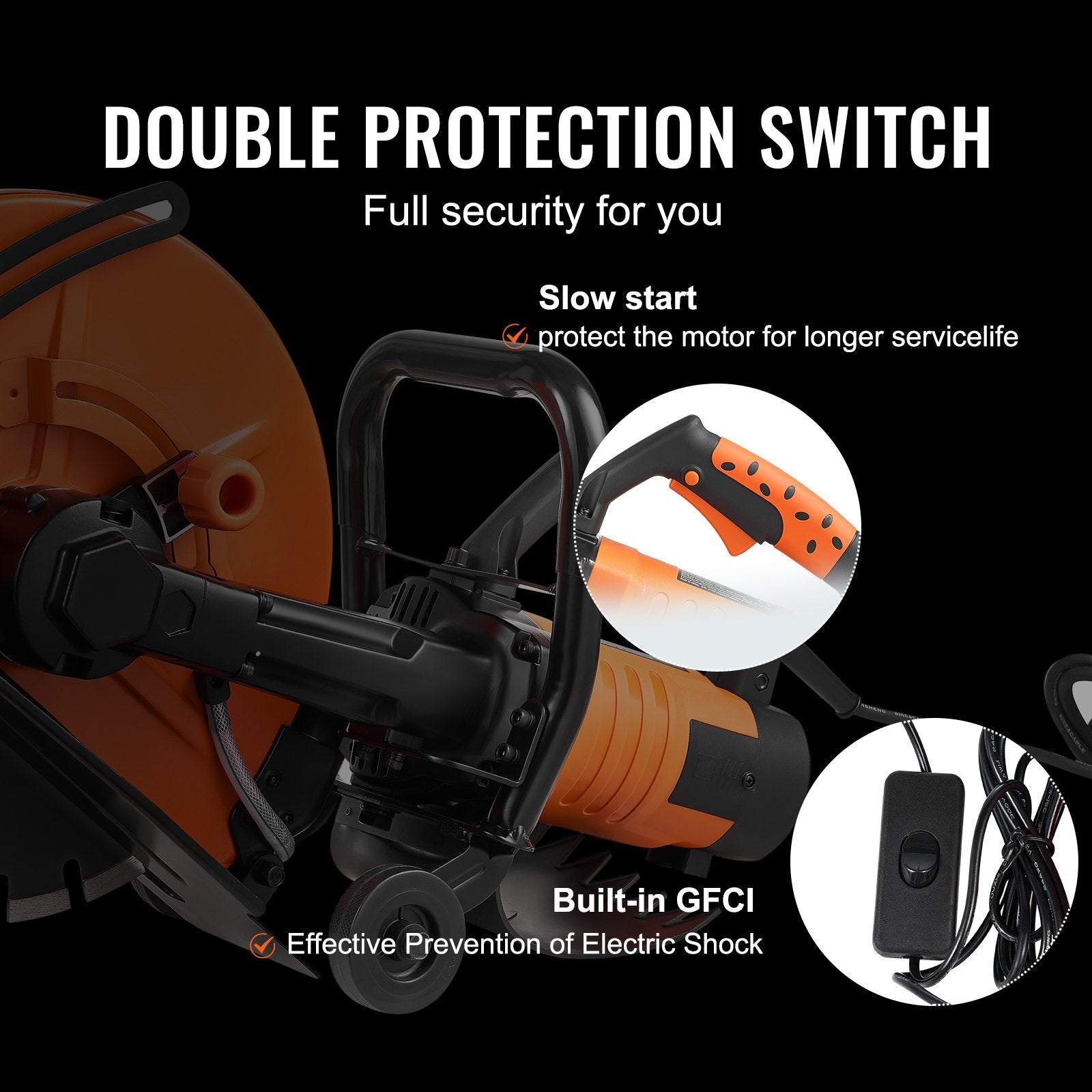 Chainsaws: VEVOR Electric Concrete Saw, 14 in, 2000 W Motor Circular Saw Cutter with Max. 5 in Adjustable Cutting Depth, Wet Disk Saw Cutter Includes Water Line, Pump and Blade, for Stone, Brick