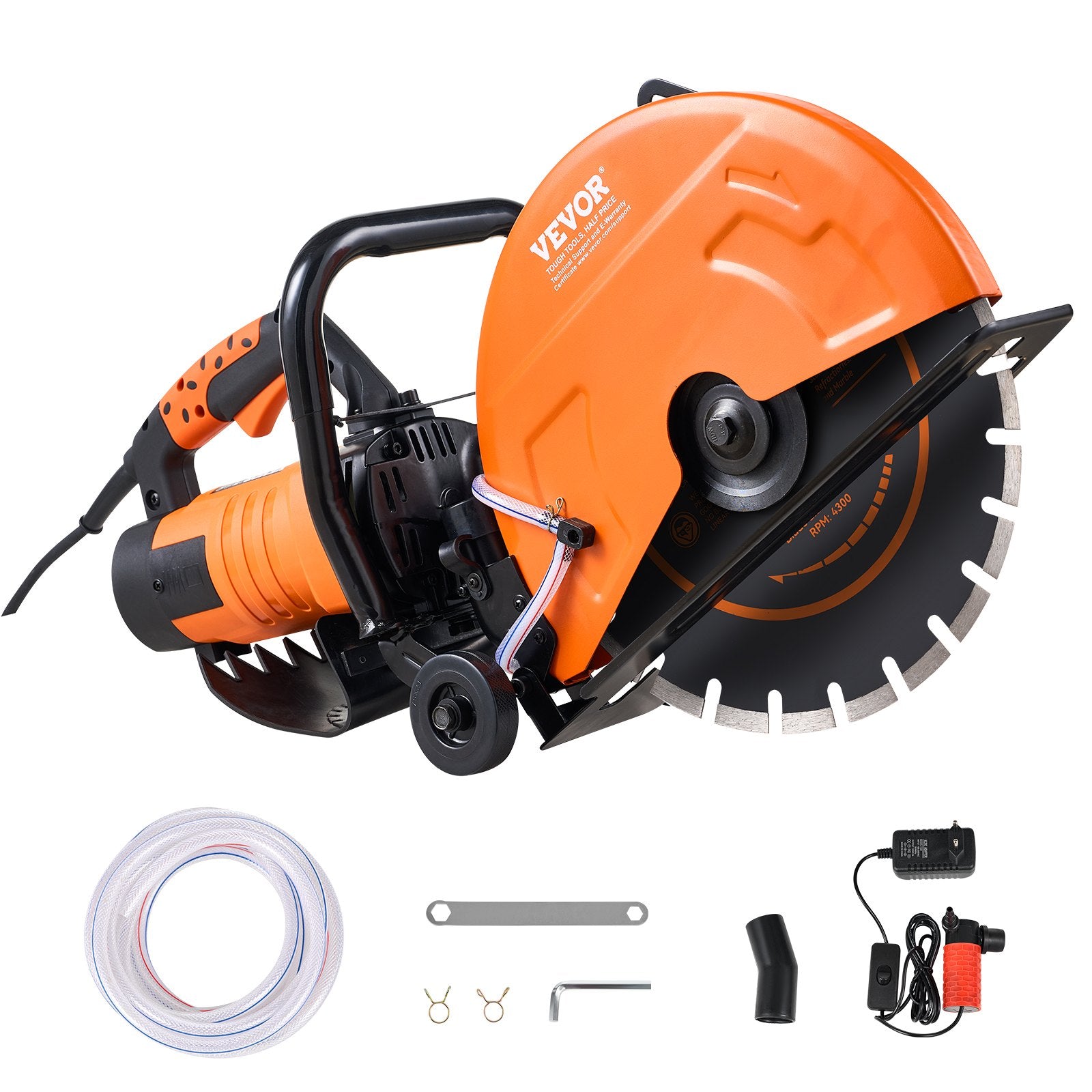 Chainsaws: VEVOR Electric Concrete Saw, 14 in, 2000 W Motor Circular Saw Cutter with Max. 5 in Adjustable Cutting Depth, Wet Disk Saw Cutter Includes Water Line, Pump and Blade, for Stone, Brick
