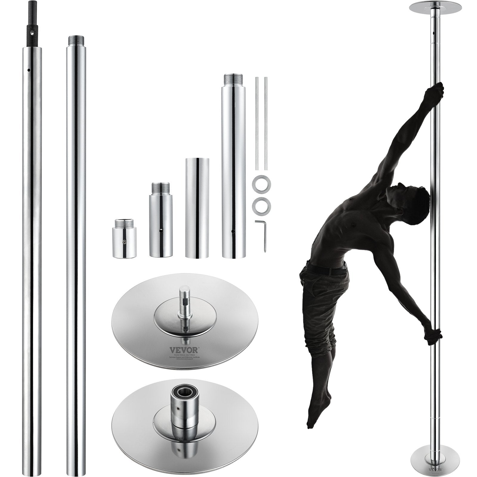 Basketball & Basketball Accessories: VEVOR Professional Dancing Pole, Spinning Static Dancing Pole Kit, Portable Removable Pole, 45mm Heavy-Duty Stainless Steel Pole, Height Adjustable Fitness Pole, for Exercise Home Club Gym, Silver