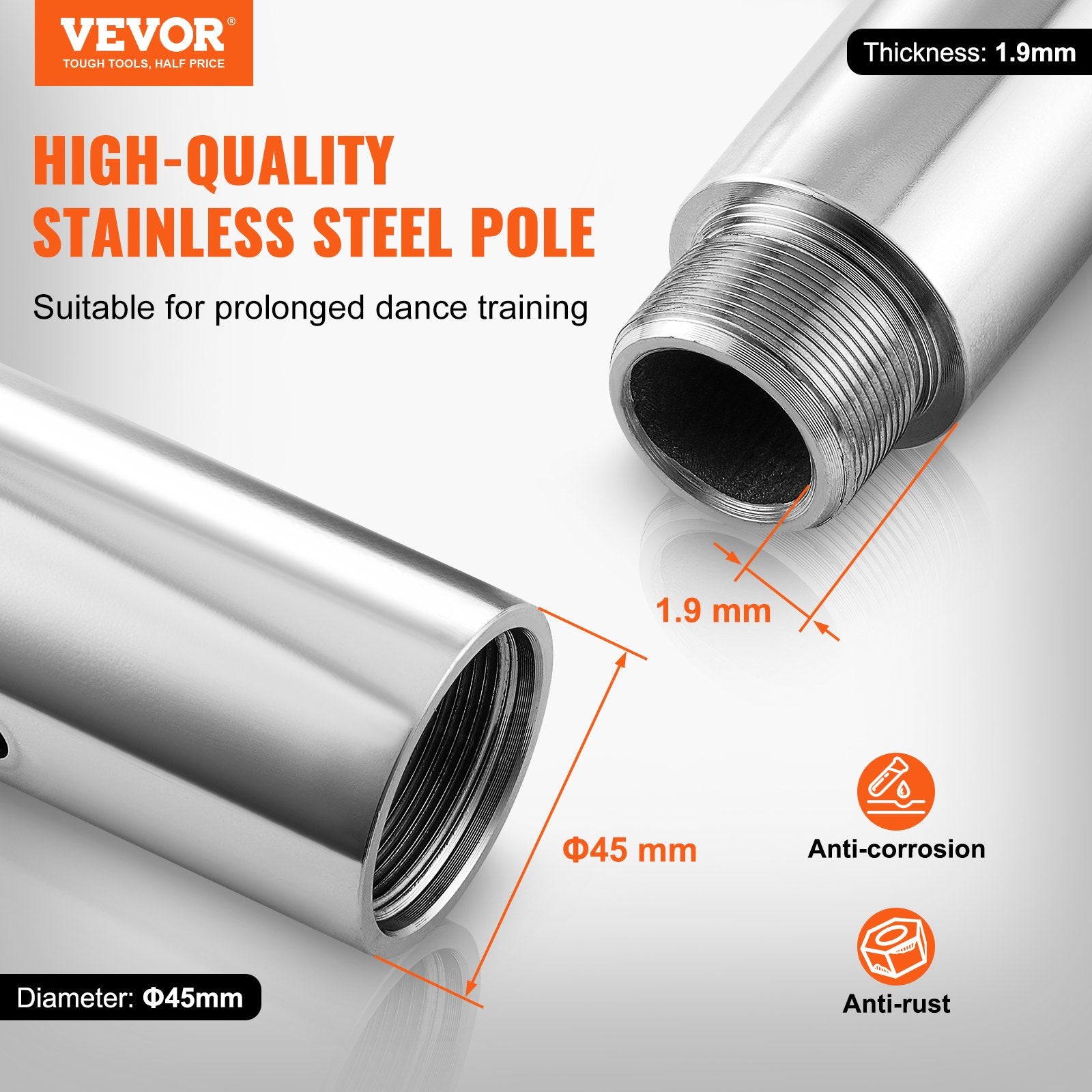Basketball & Basketball Accessories: VEVOR Professional Dancing Pole, Spinning Static Dancing Pole Kit, Portable Removable Pole, 45mm Heavy-Duty Stainless Steel Pole, Height Adjustable Fitness Pole, for Exercise Home Club Gym, Silver