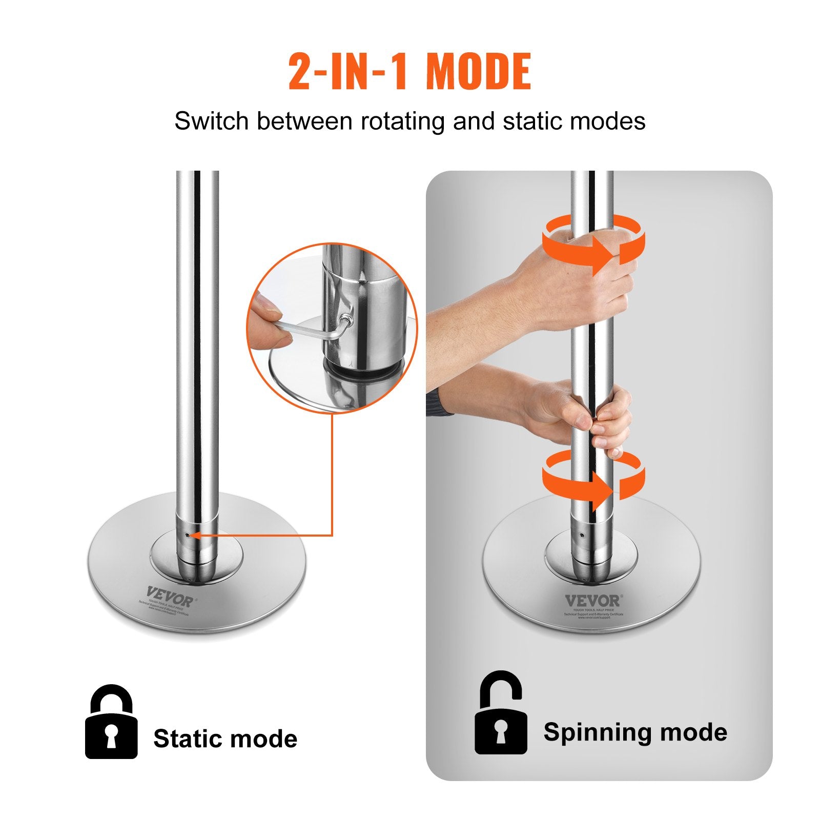 Basketball & Basketball Accessories: VEVOR Professional Dancing Pole, Spinning Static Dancing Pole Kit, Portable Removable Pole, 45mm Heavy-Duty Stainless Steel Pole, Height Adjustable Fitness Pole, for Exercise Home Club Gym, Silver