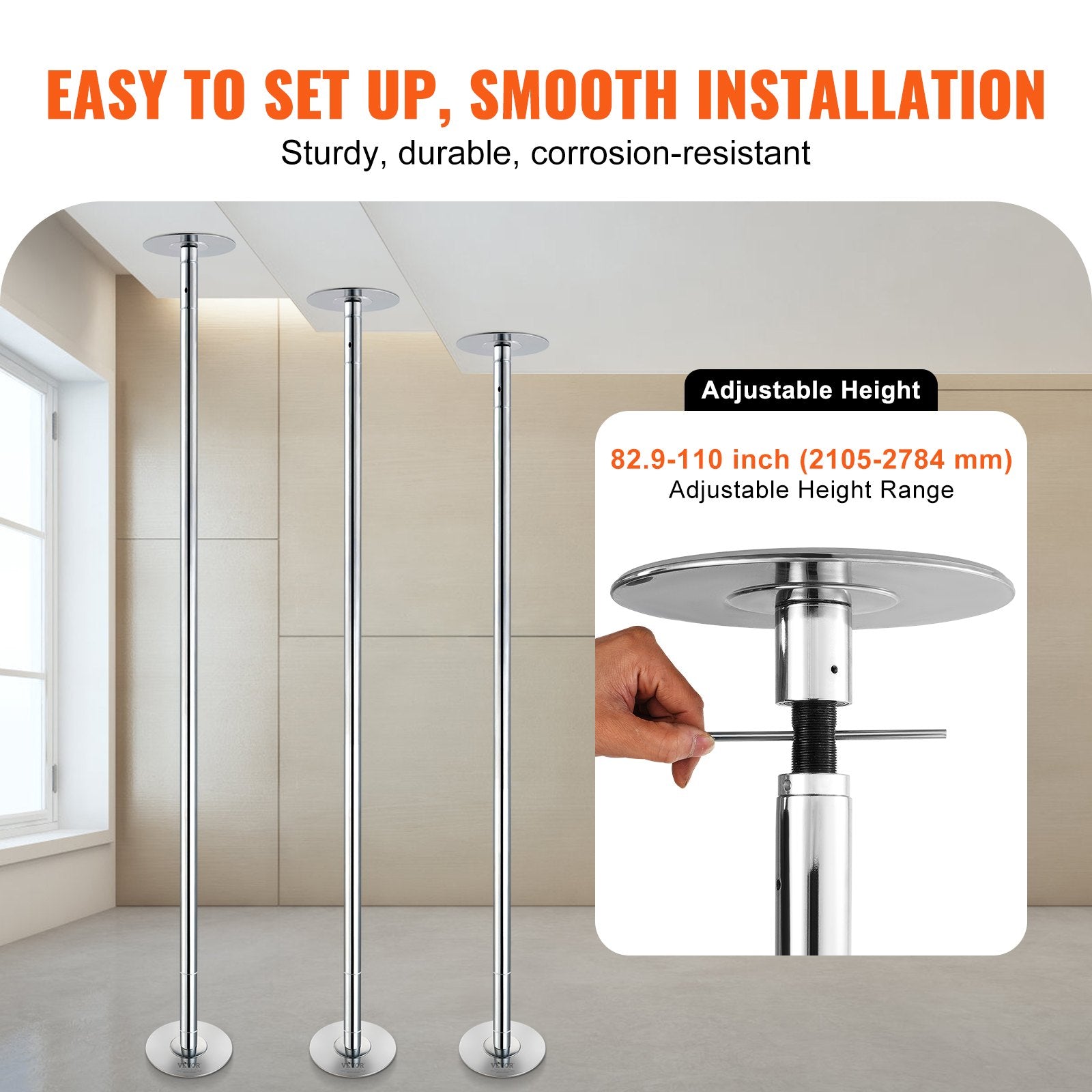 Basketball & Basketball Accessories: VEVOR Professional Dancing Pole, Spinning Static Dancing Pole Kit, Portable Removable Pole, 45mm Heavy-Duty Stainless Steel Pole, Height Adjustable Fitness Pole, for Exercise Home Club Gym, Silver