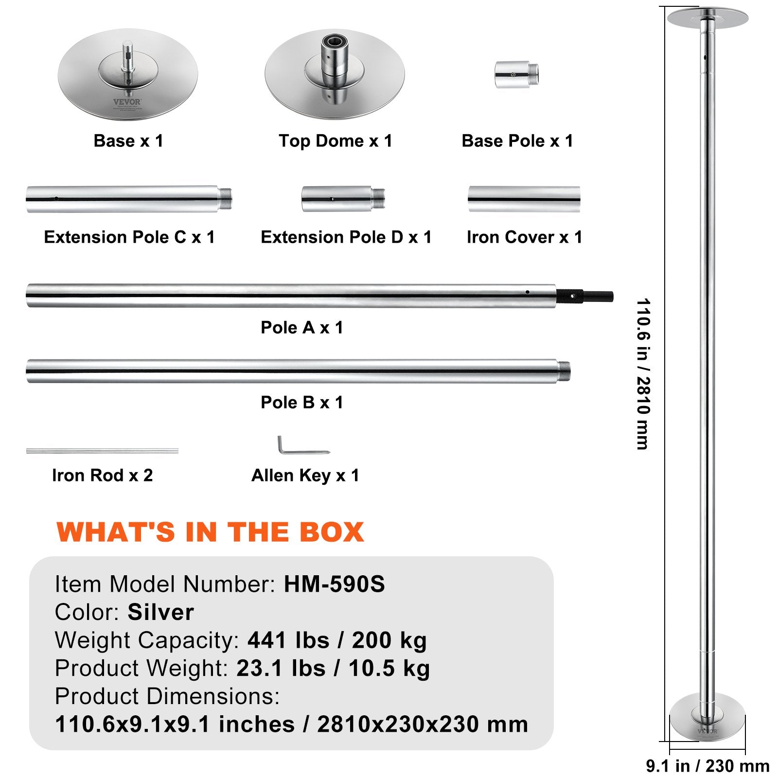 Basketball & Basketball Accessories: VEVOR Professional Dancing Pole, Spinning Static Dancing Pole Kit, Portable Removable Pole, 45mm Heavy-Duty Stainless Steel Pole, Height Adjustable Fitness Pole, for Exercise Home Club Gym, Silver