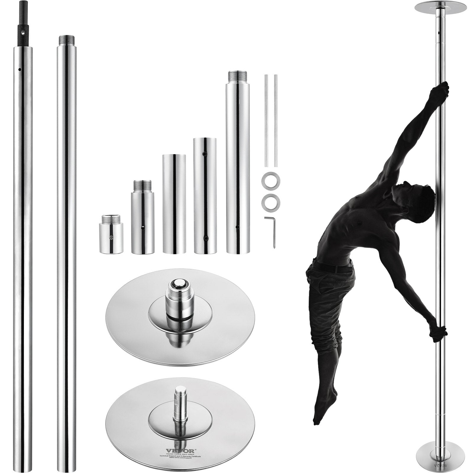 Basketball & Basketball Accessories: VEVOR Professional Dancing Pole, Spinning Static Dancing Pole Kit, Portable Removable Pole, 45mm Heavy-Duty Stainless Steel Pole, Height Adjustable Fitness Pole, for Exercise Home Club Gym, Silver