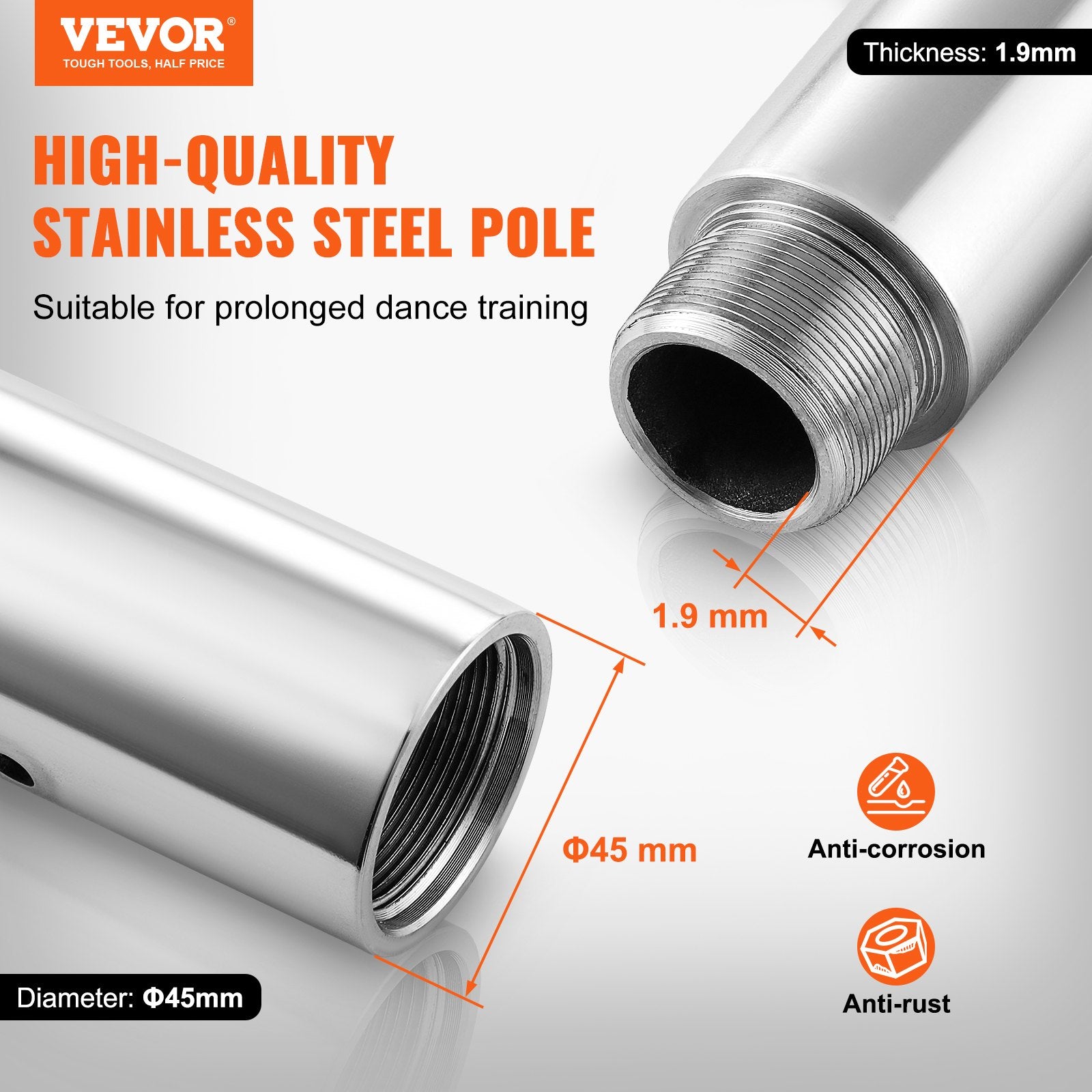 Basketball & Basketball Accessories: VEVOR Professional Dancing Pole, Spinning Static Dancing Pole Kit, Portable Removable Pole, 45mm Heavy-Duty Stainless Steel Pole, Height Adjustable Fitness Pole, for Exercise Home Club Gym, Silver