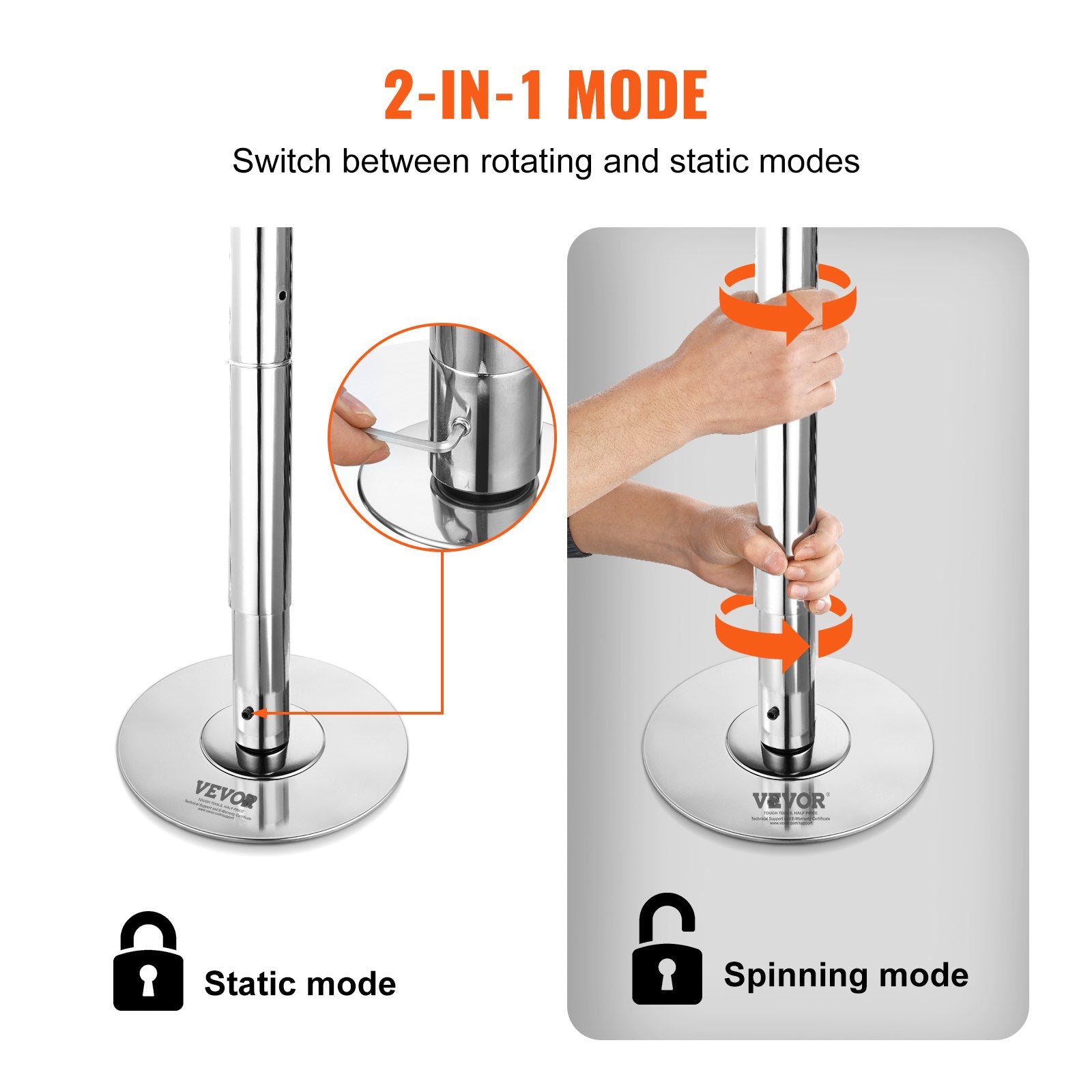 Basketball & Basketball Accessories: VEVOR Professional Dancing Pole, Spinning Static Dancing Pole Kit, Portable Removable Pole, 45mm Heavy-Duty Stainless Steel Pole, Height Adjustable Fitness Pole, for Exercise Home Club Gym, Silver