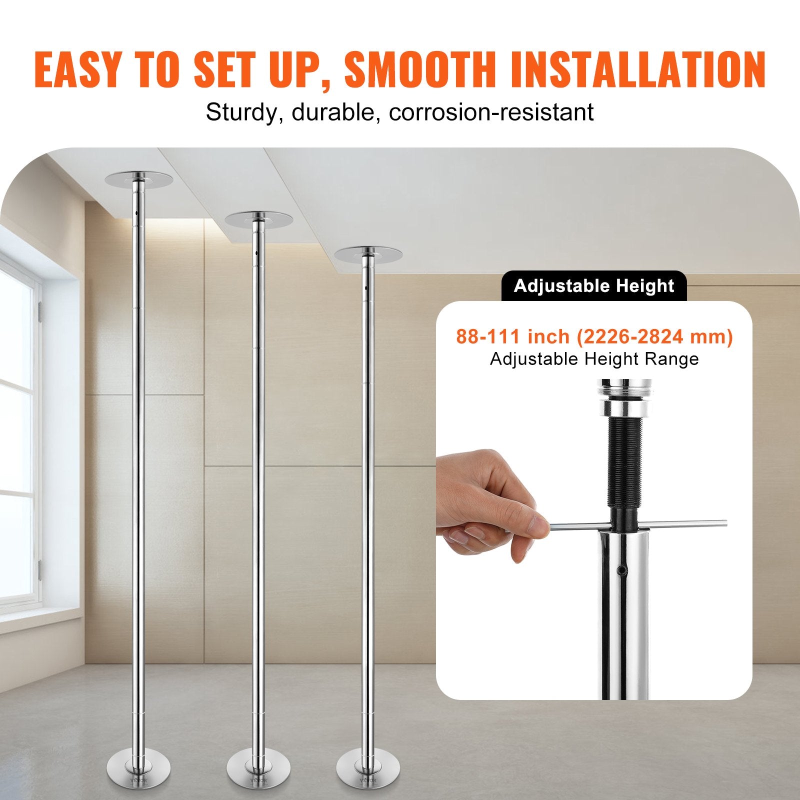 Basketball & Basketball Accessories: VEVOR Professional Dancing Pole, Spinning Static Dancing Pole Kit, Portable Removable Pole, 45mm Heavy-Duty Stainless Steel Pole, Height Adjustable Fitness Pole, for Exercise Home Club Gym, Silver