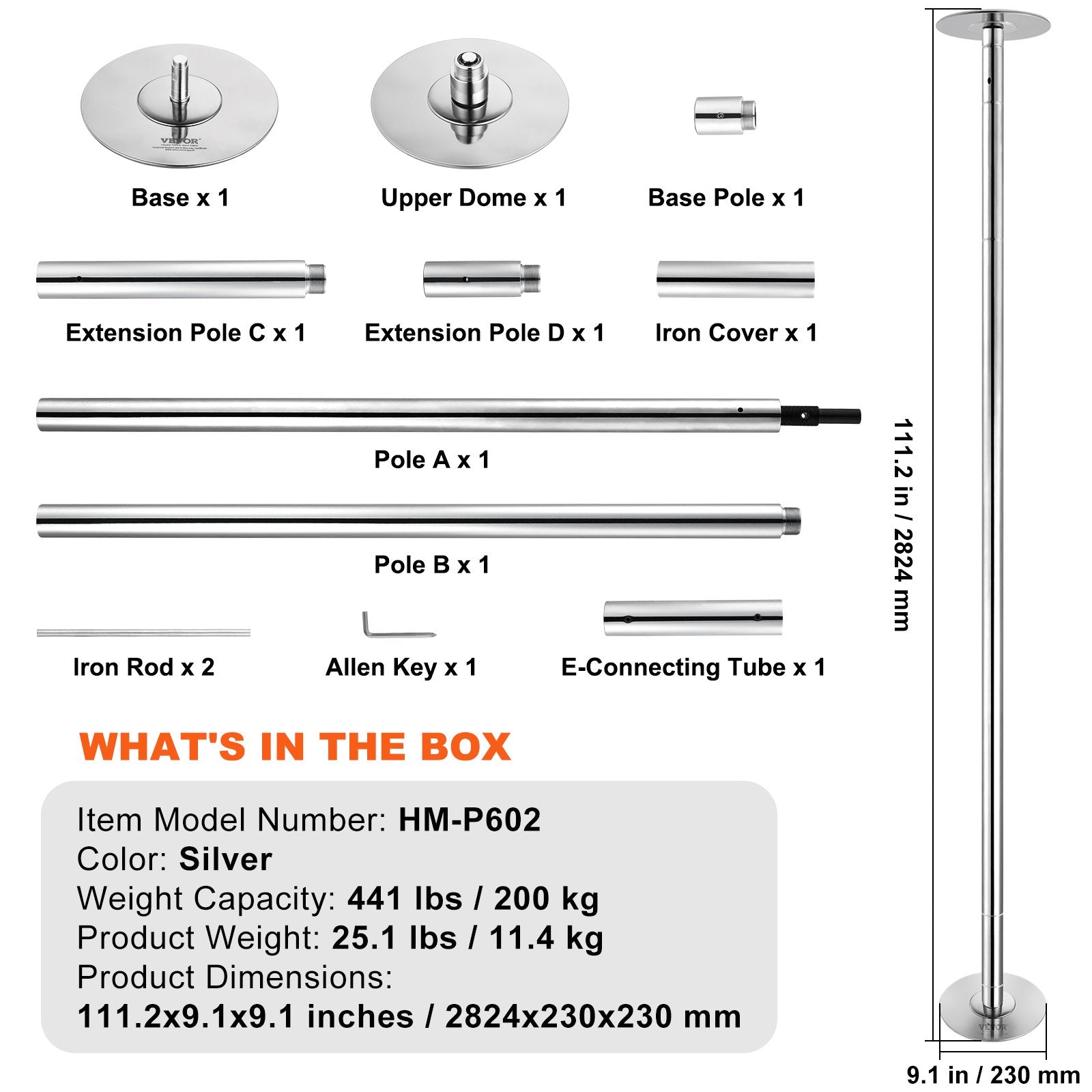 Basketball & Basketball Accessories: VEVOR Professional Dancing Pole, Spinning Static Dancing Pole Kit, Portable Removable Pole, 45mm Heavy-Duty Stainless Steel Pole, Height Adjustable Fitness Pole, for Exercise Home Club Gym, Silver