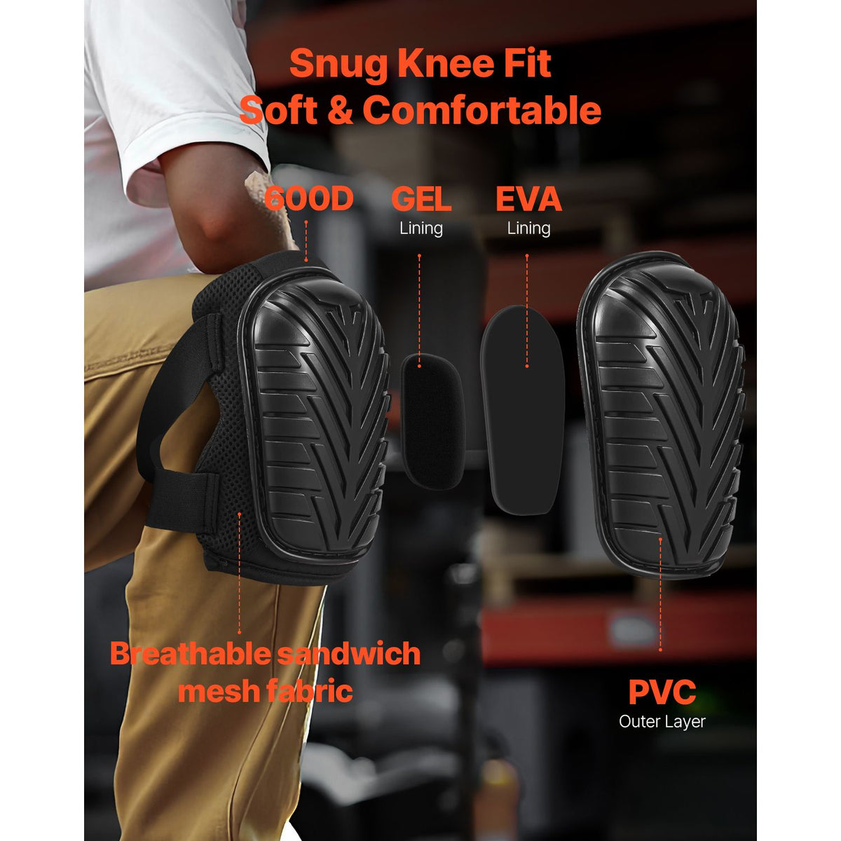 Knee Pads for Work, Heavy Duty Construction Knee Pads with Adjustable Straps & Rivets, Thick Gel Knee Pads with Foam Cushion for All-Round Knee Protection, Fit Men & Women for Flooring Gardening