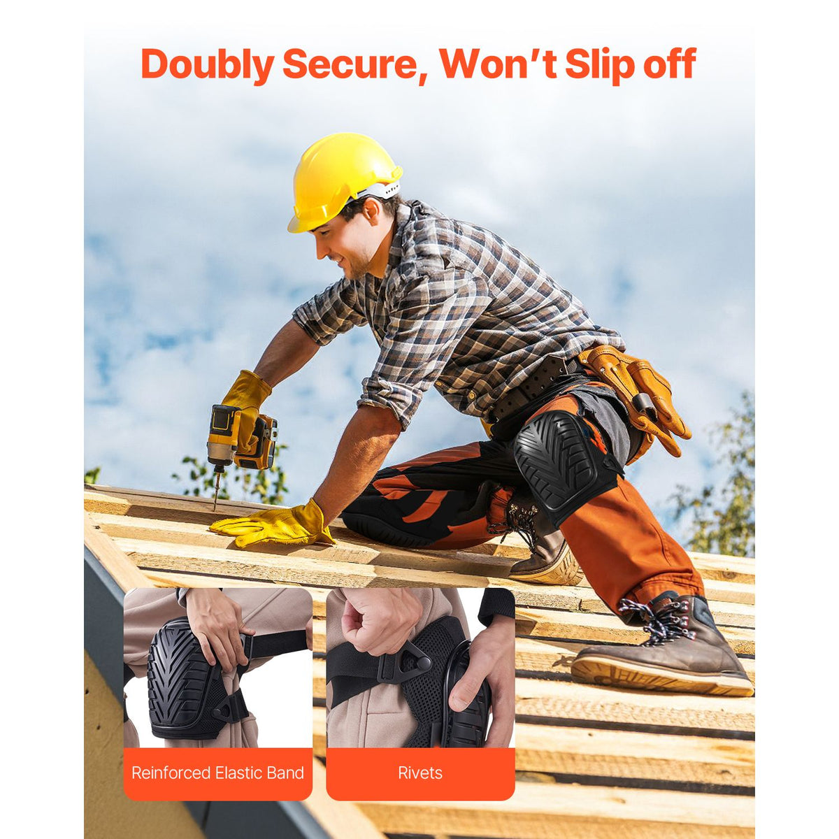 Knee Pads for Work, Heavy Duty Construction Knee Pads with Adjustable Straps & Rivets, Thick Gel Knee Pads with Foam Cushion for All-Round Knee Protection, Fit Men & Women for Flooring Gardening