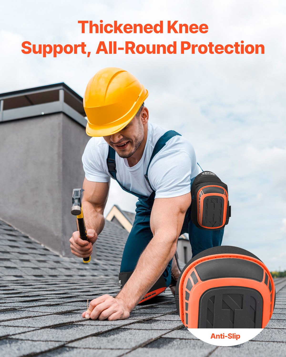 Supports & Braces: VEVOR Knee Pads for Work, Extended Heavy Duty Construction Knee Pads with 2 Extension Straps, Anti-slip Foam Gel Knee Pads, Men & Women, for Gardening Flooring Roofing and Cleaning, Black and Orange