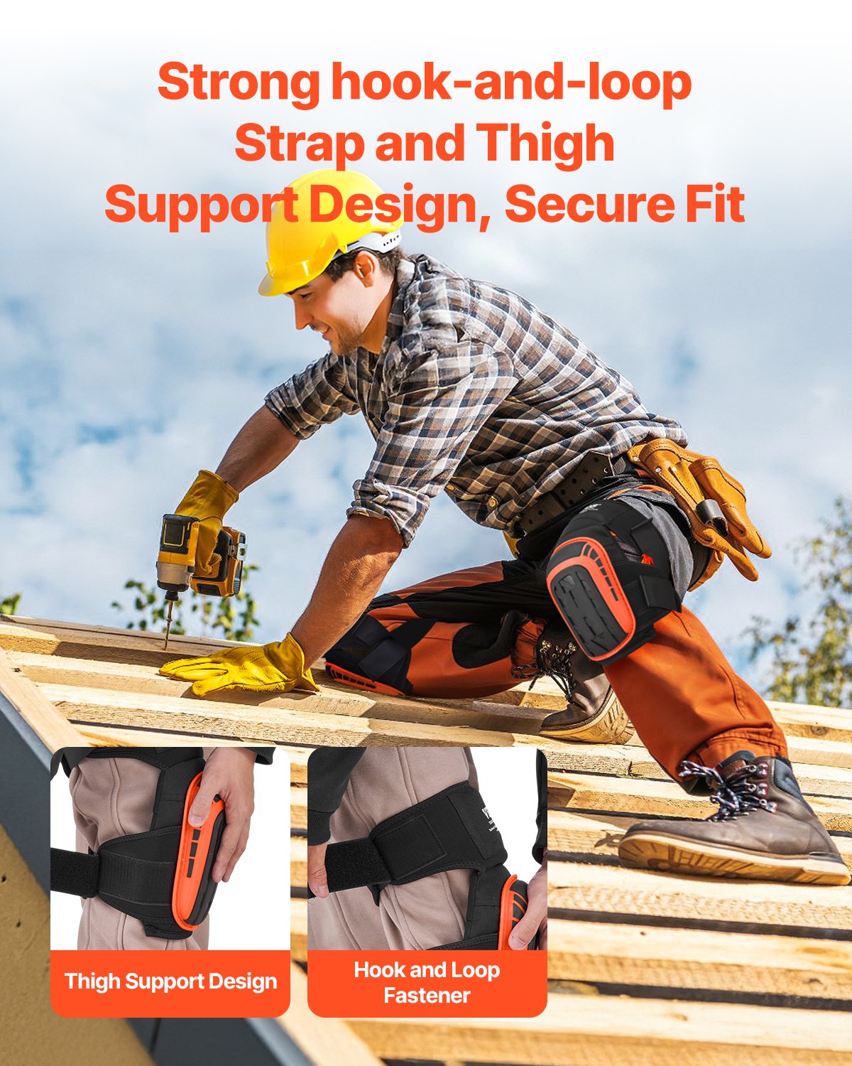 Supports & Braces: VEVOR Knee Pads for Work, Extended Heavy Duty Construction Knee Pads with 2 Extension Straps, Anti-slip Foam Gel Knee Pads, Men & Women, for Gardening Flooring Roofing and Cleaning, Black and Orange