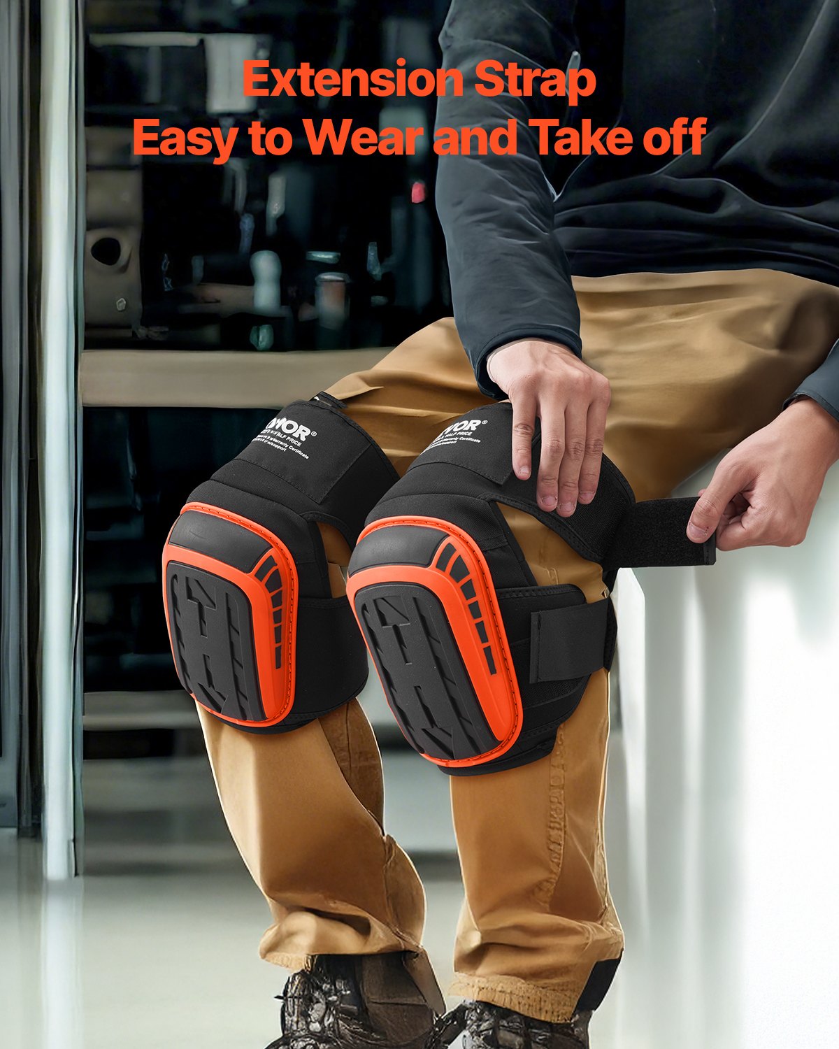Supports & Braces: VEVOR Knee Pads for Work, Extended Heavy Duty Construction Knee Pads with 2 Extension Straps, Anti-slip Foam Gel Knee Pads, Men & Women, for Gardening Flooring Roofing and Cleaning, Black and Orange