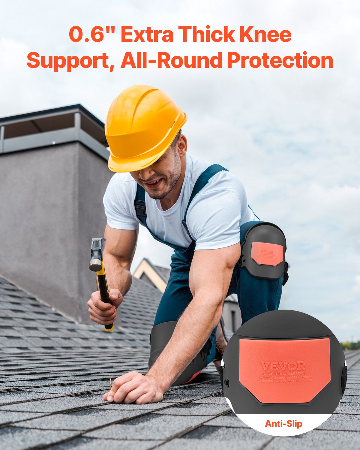 Supports & Braces: VEVOR Knee Pads for Work, Extra Thick Construction Knee Pads with Foam Cushion - Pro Protection & Comfort, Work Knee Pads|Gardening Knee Pads|Flooring Knee Pads| for Men & Women, Black and Orange