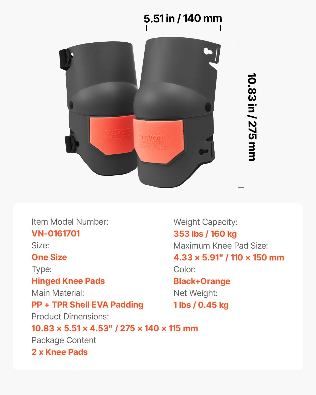 Supports & Braces: VEVOR Knee Pads for Work, Extra Thick Construction Knee Pads with Foam Cushion - Pro Protection & Comfort, Work Knee Pads|Gardening Knee Pads|Flooring Knee Pads| for Men & Women, Black and Orange