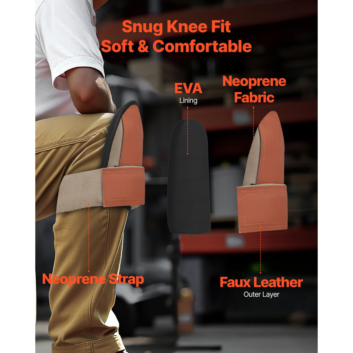 Knee Pads for Work, Durable Leather Construction Pads, Machine Washable Work Knee Pads, Easy to Wear and Take off, Extra Thick Knee Support for Gardening Flooring and Cleaning, Black and Brown