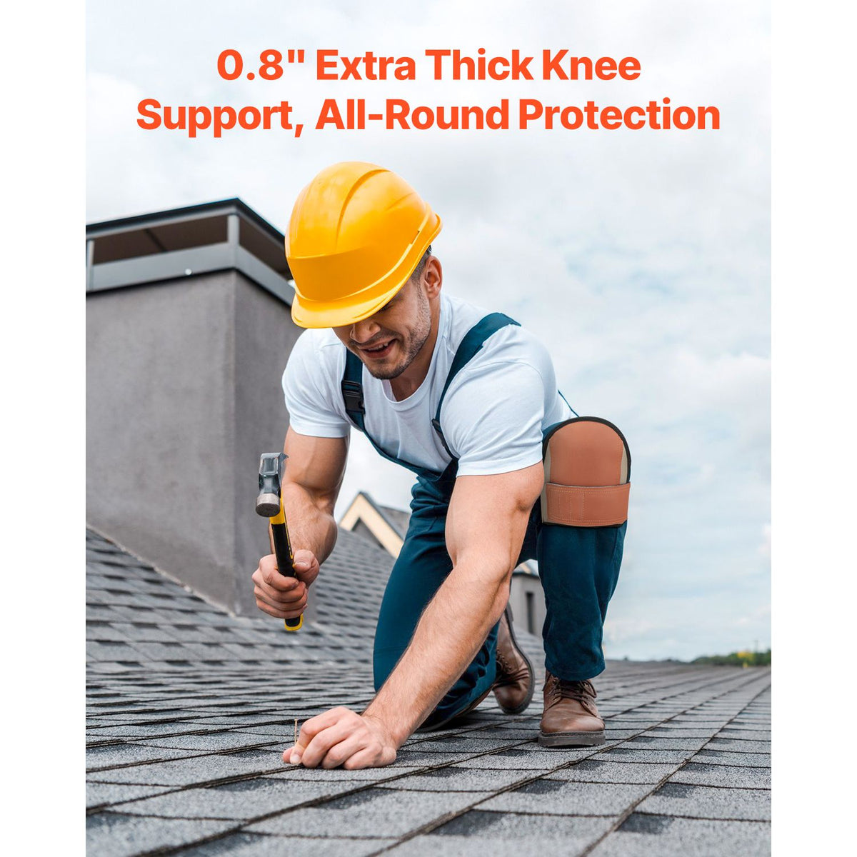 Knee Pads for Work, Durable Leather Construction Pads, Machine Washable Work Knee Pads, Easy to Wear and Take off, Extra Thick Knee Support for Gardening Flooring and Cleaning, Black and Brown