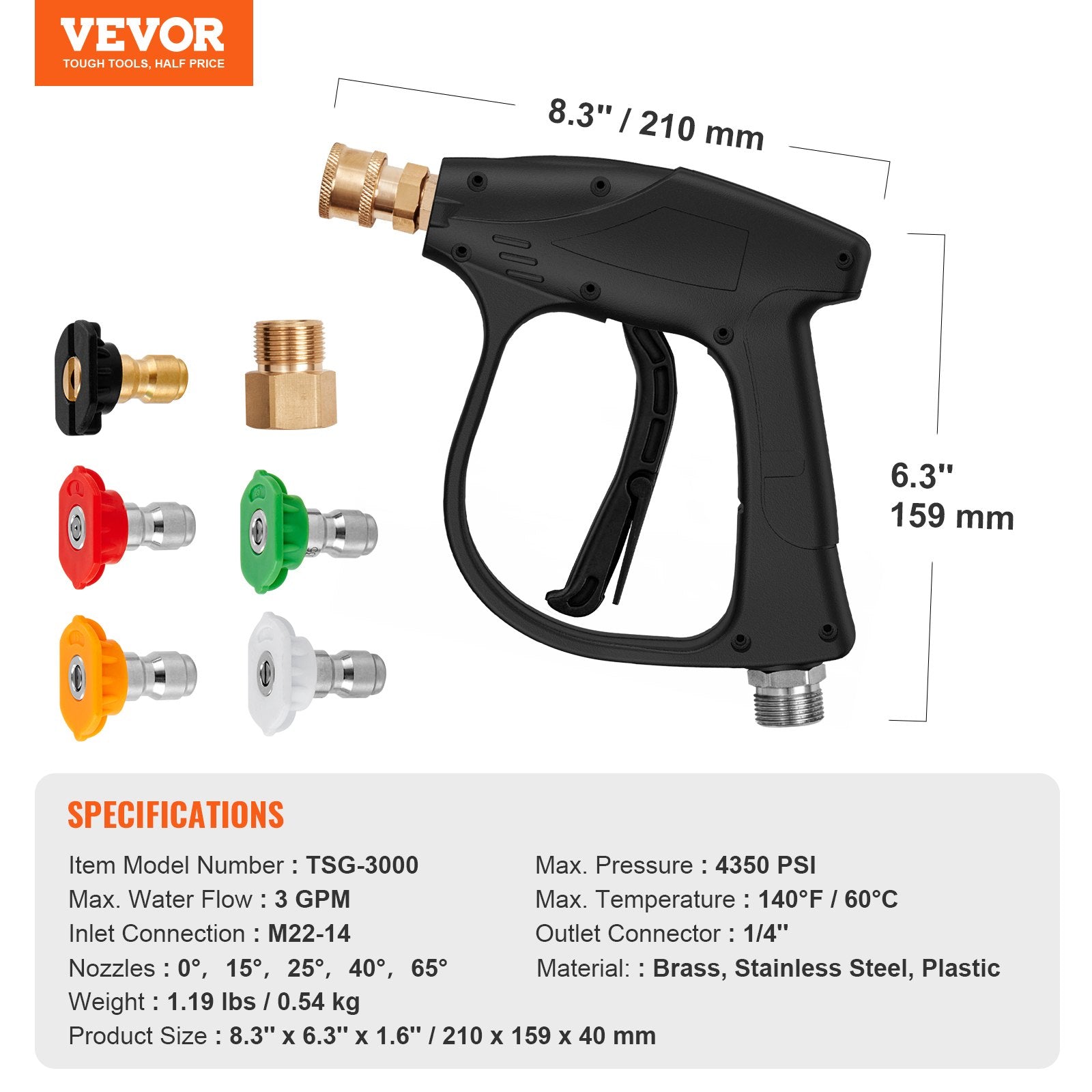 Automotive Cleaning: VEVOR 1/4'' High Pressure Washer Gun 4350PSI Power Wash Foam Spray w/ Nozzle
