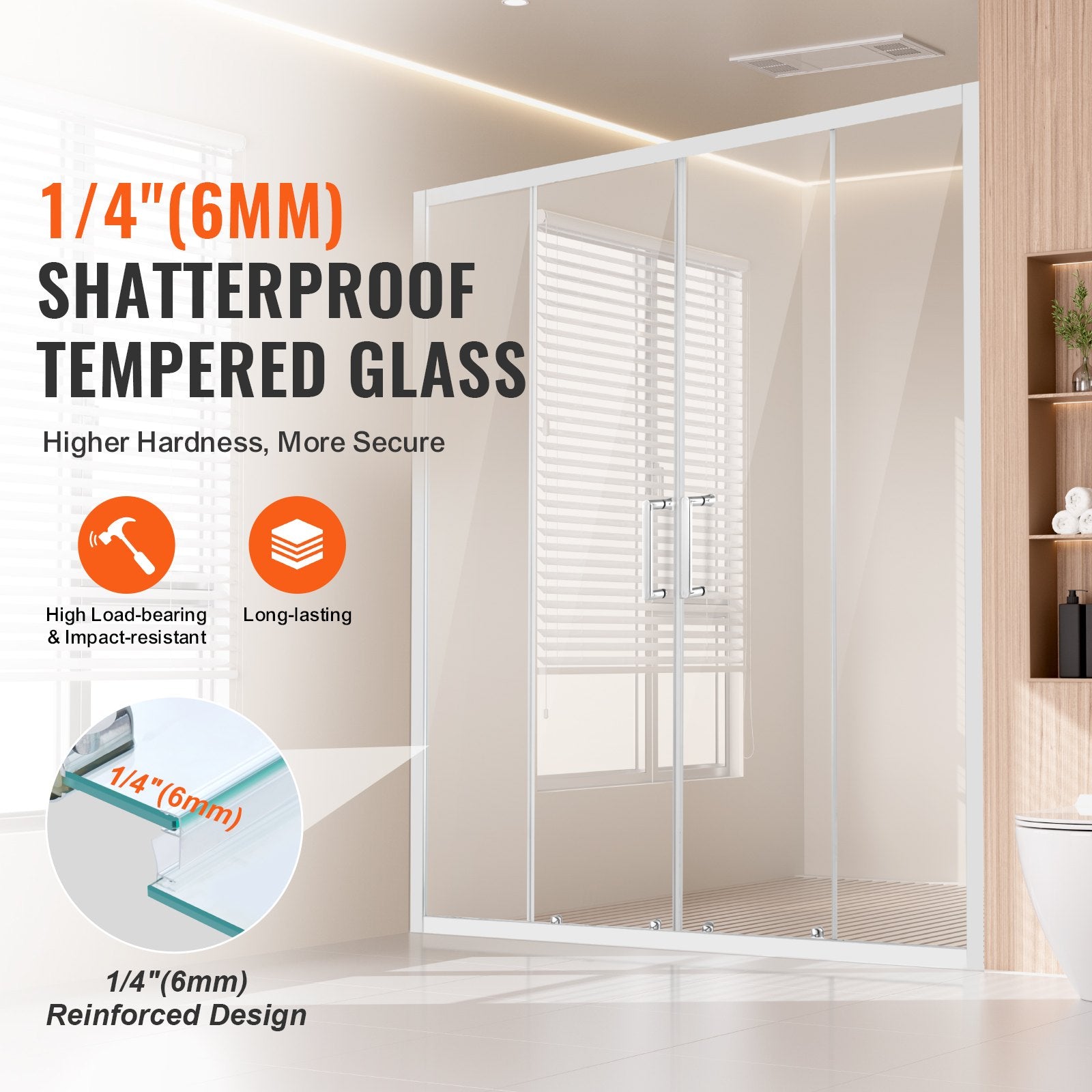 Shower Heads & Screens: VEVOR Semi-frameless Double Sliding Shower Door SGCC Tempered Glass 1/4" Chrome