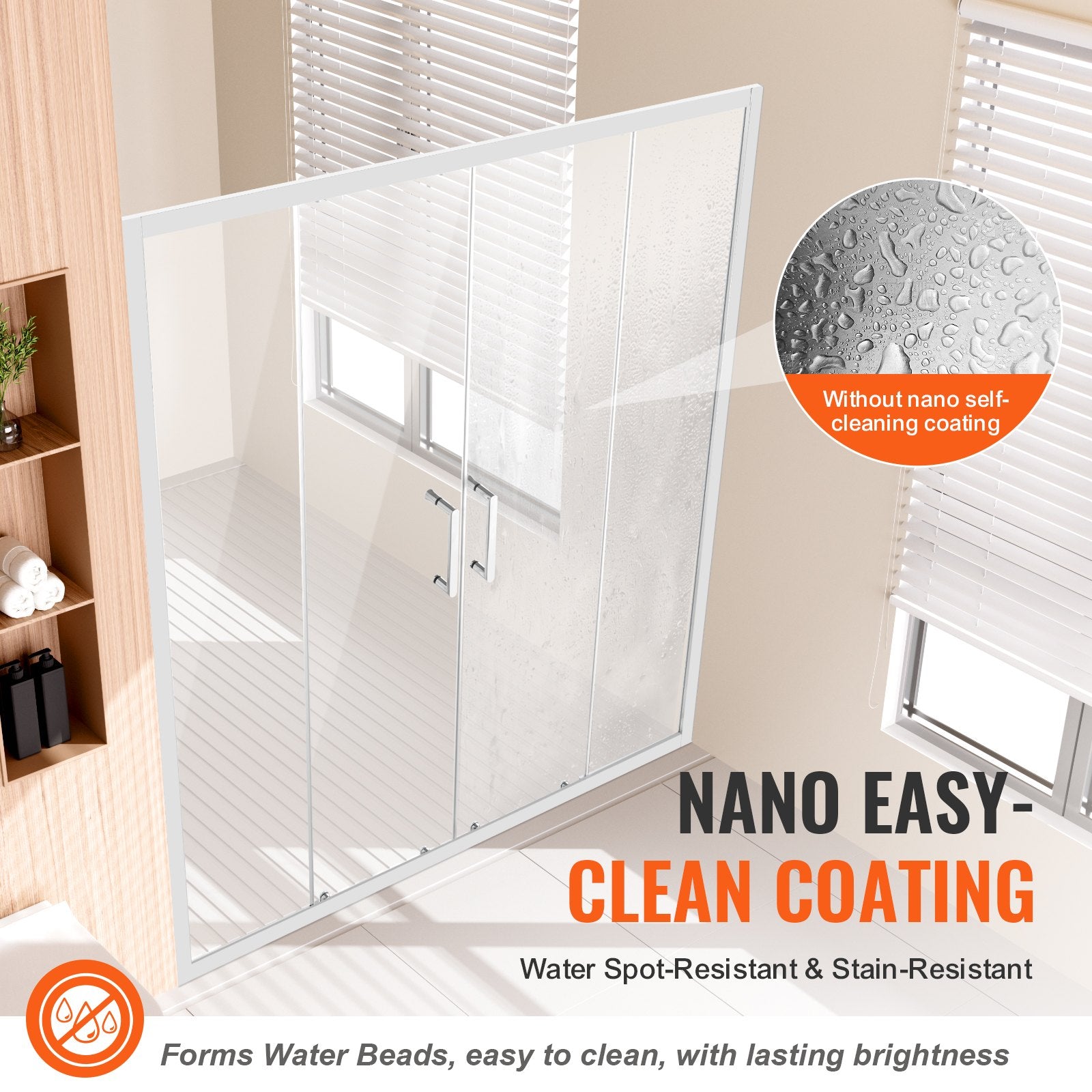 Shower Heads & Screens: VEVOR Semi-frameless Double Sliding Shower Door SGCC Tempered Glass 1/4" Chrome