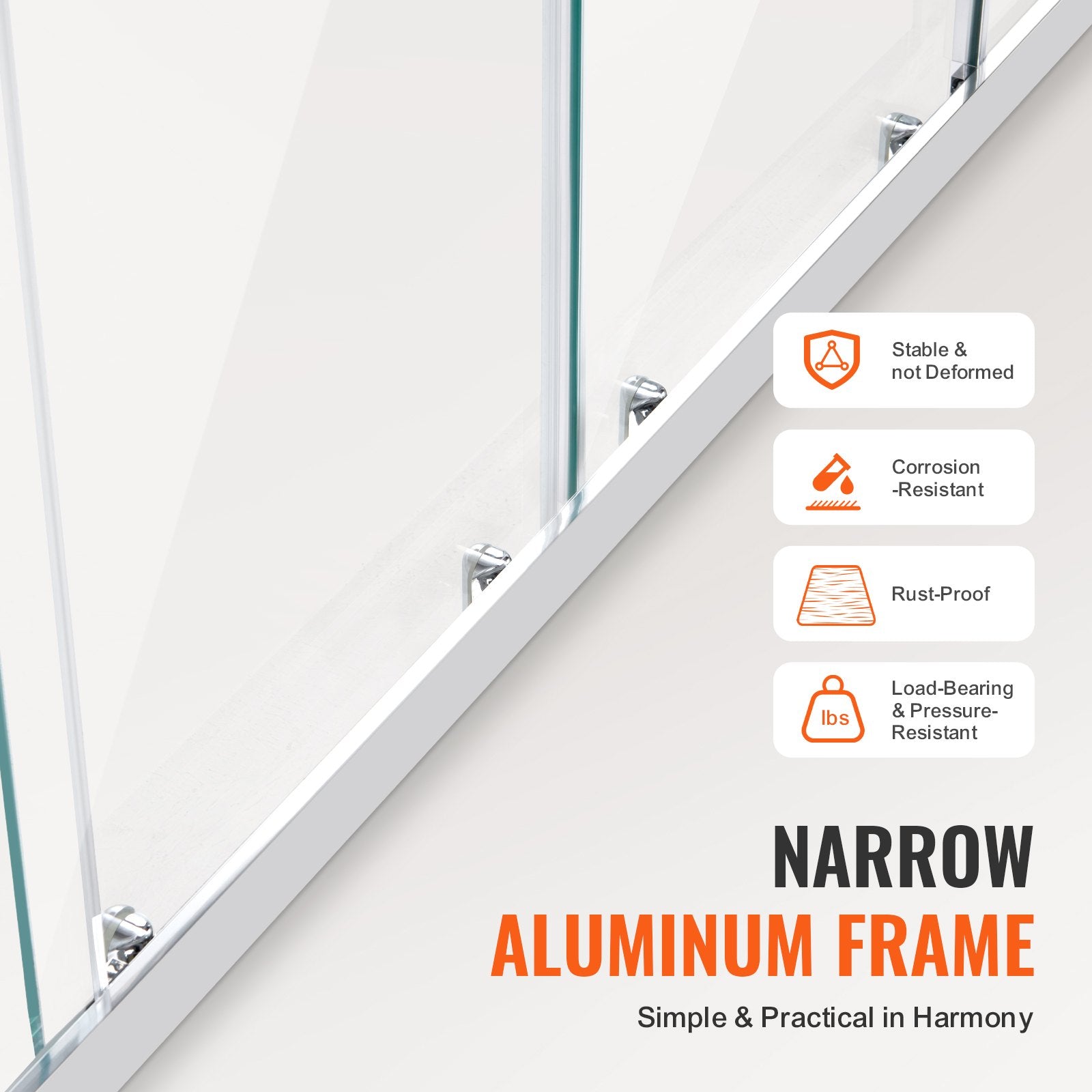 Shower Heads & Screens: VEVOR Semi-frameless Double Sliding Shower Door SGCC Tempered Glass 1/4" Chrome