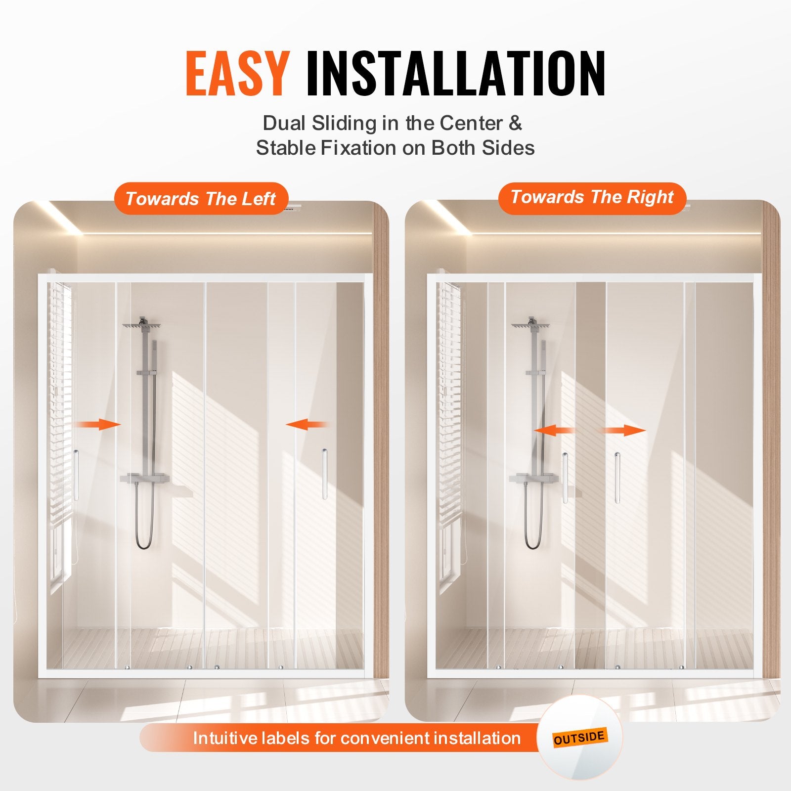 Shower Heads & Screens: VEVOR Semi-frameless Double Sliding Shower Door SGCC Tempered Glass 1/4" Chrome