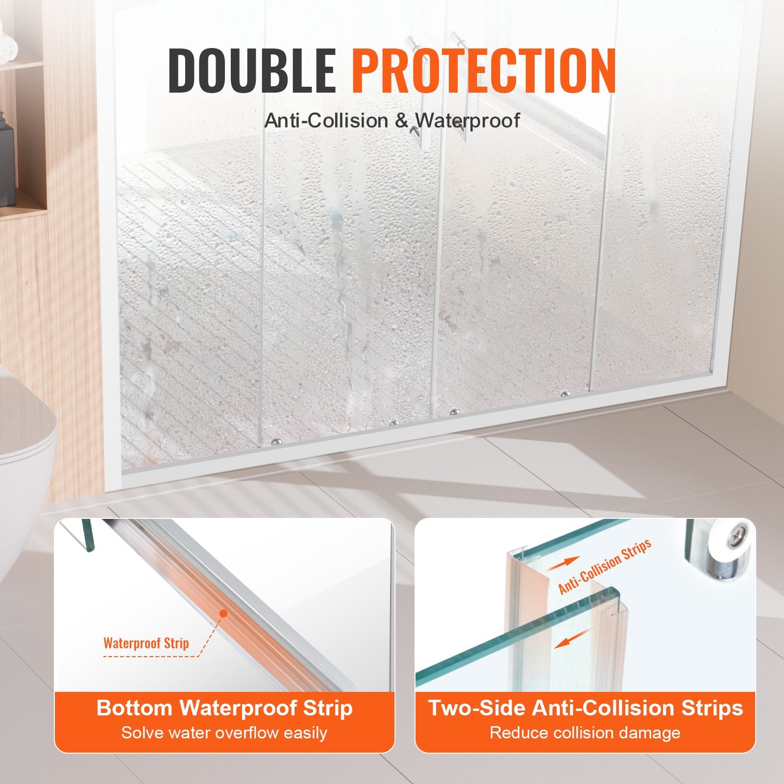 Shower Heads & Screens: VEVOR Semi-frameless Double Sliding Shower Door SGCC Tempered Glass 1/4" Chrome