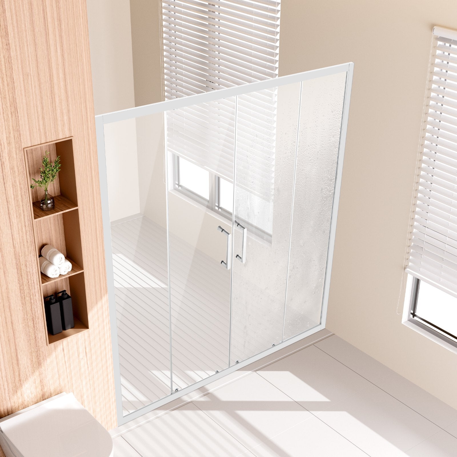 Shower Heads & Screens: VEVOR Semi-frameless Double Sliding Shower Door SGCC Tempered Glass 1/4" Chrome