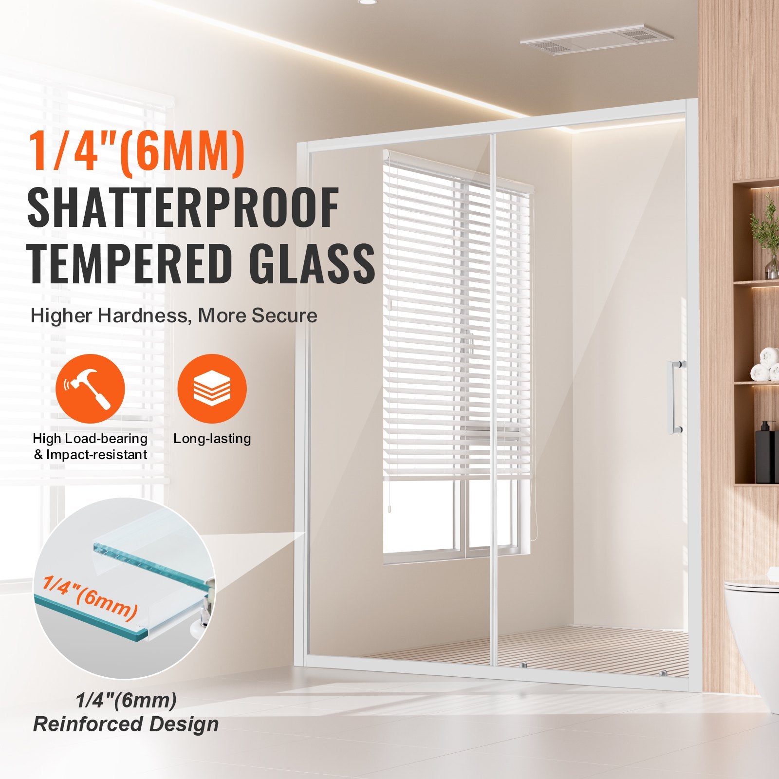 Shower Heads & Screens: VEVOR Semi-frameless Shower Door 57.7-59" x 70" SGCC Tempered Glass 1/4" Chrome
