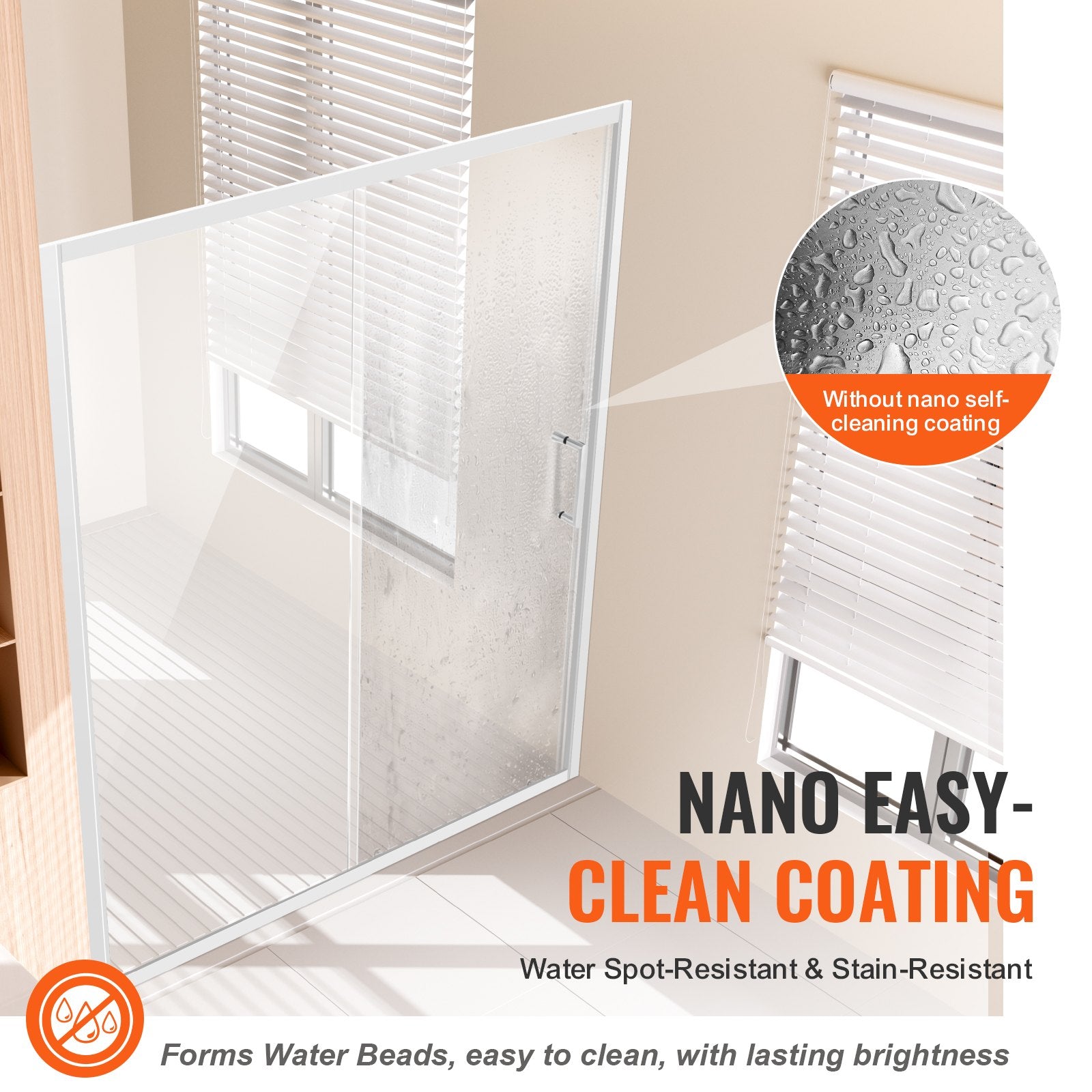 Shower Heads & Screens: VEVOR Semi-frameless Shower Door 57.7-59" x 70" SGCC Tempered Glass 1/4" Chrome