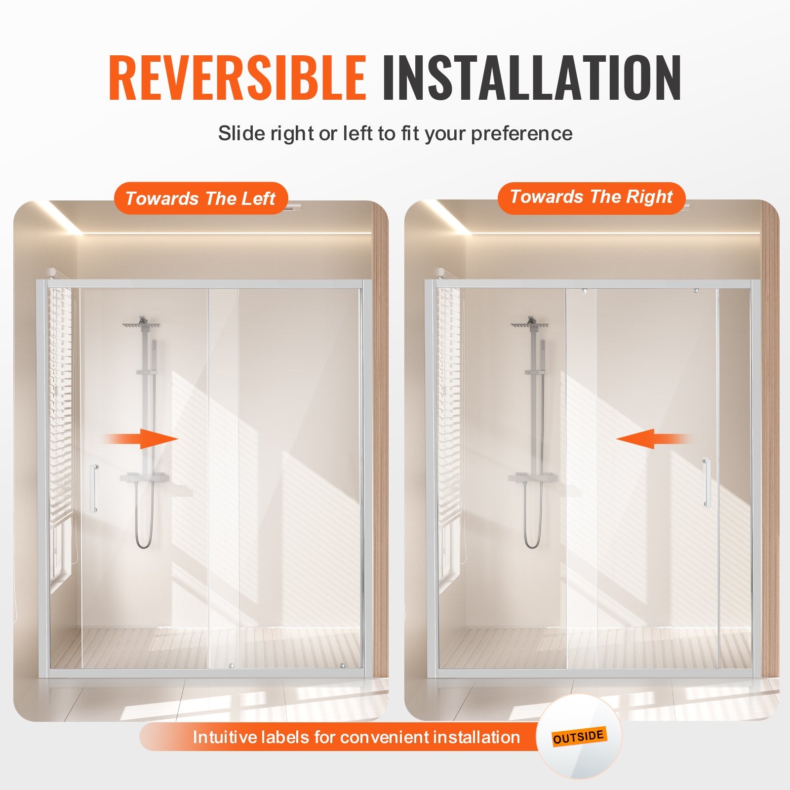 Shower Heads & Screens: VEVOR Semi-frameless Shower Door 57.7-59" x 70" SGCC Tempered Glass 1/4" Chrome
