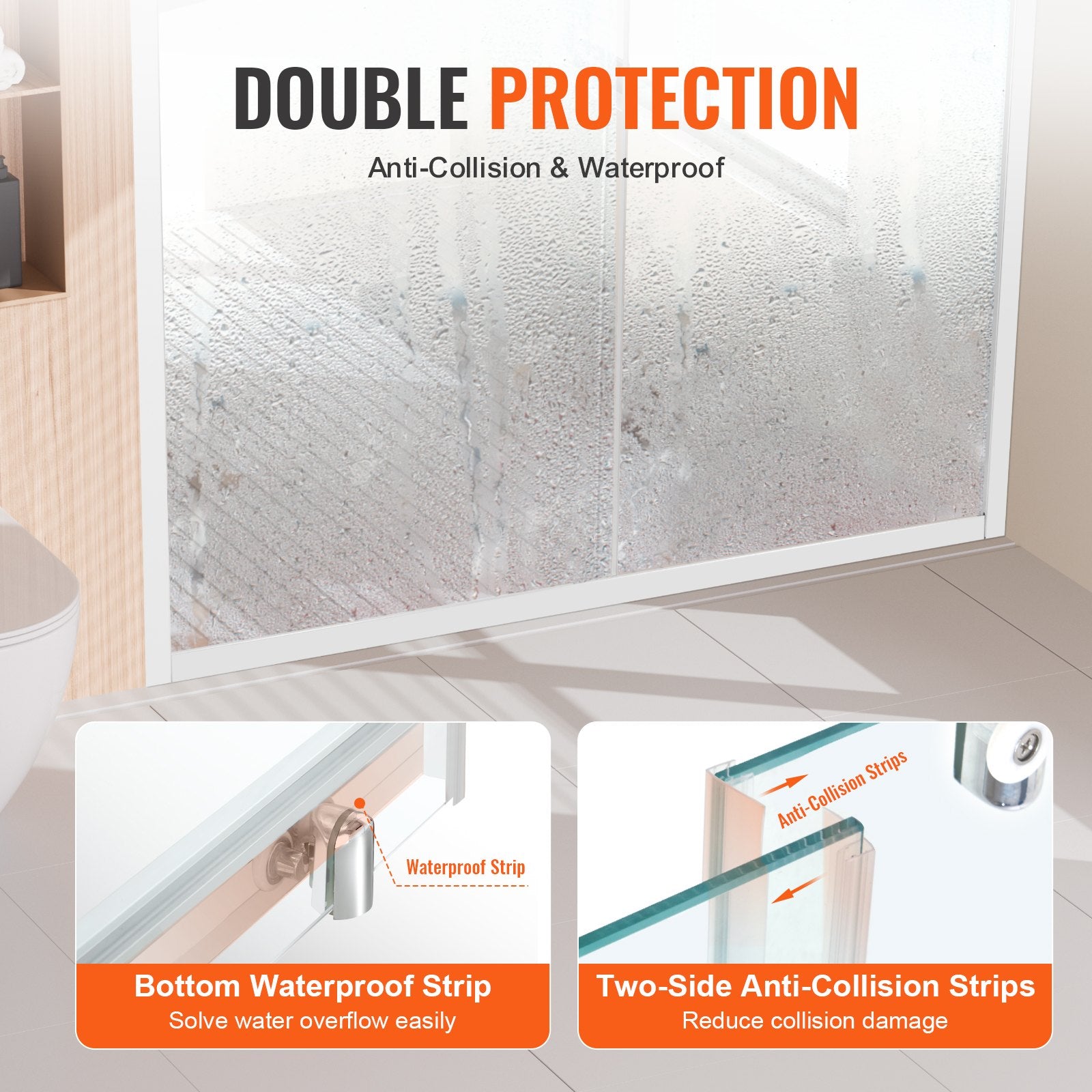 Shower Heads & Screens: VEVOR Semi-frameless Shower Door 57.7-59" x 70" SGCC Tempered Glass 1/4" Chrome