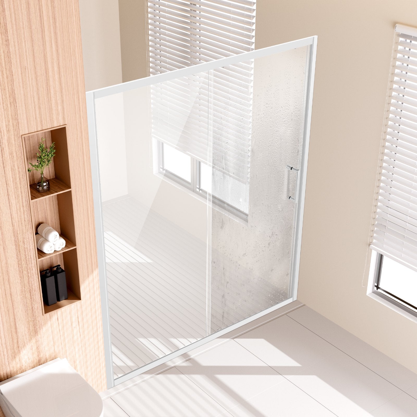 Shower Heads & Screens: VEVOR Semi-frameless Shower Door 57.7-59" x 70" SGCC Tempered Glass 1/4" Chrome