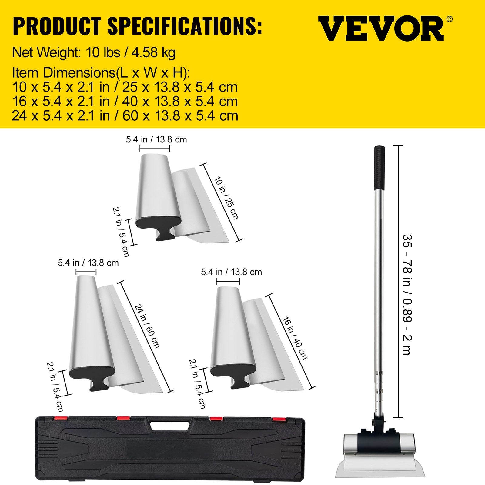 Chainsaws: VEVOR Skimming Blade Set,10"+16"+24" Blades + 35"-78" Extension Handle，European Stainless Steel Construction Knife, Aluminum Blade Profile Smoothing Knockdown Spatula for Gyprock/Drywall/Wall-Boa